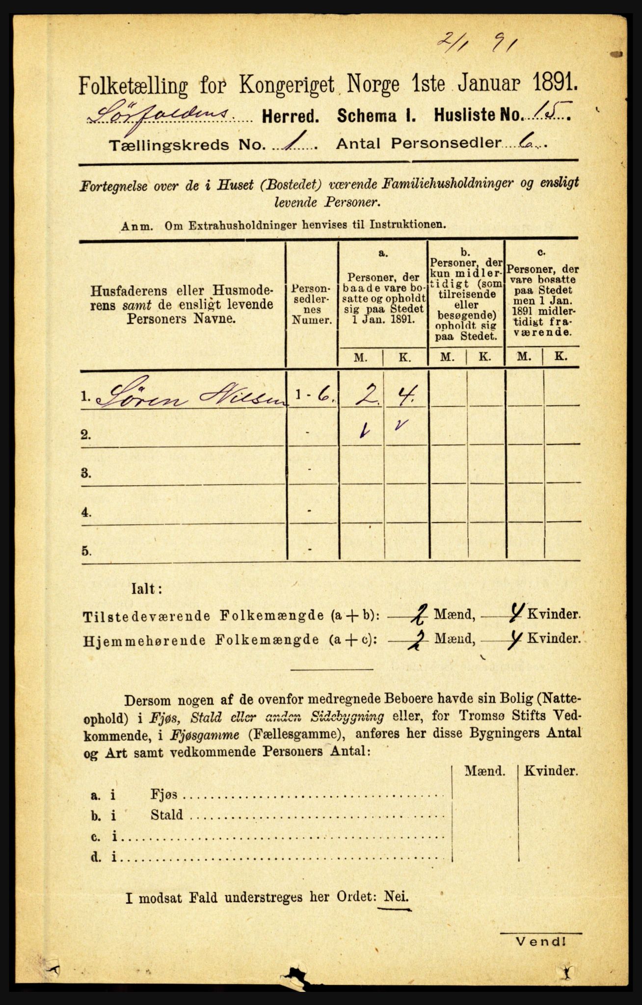 RA, 1891 census for 1845 Sørfold, 1891, p. 40