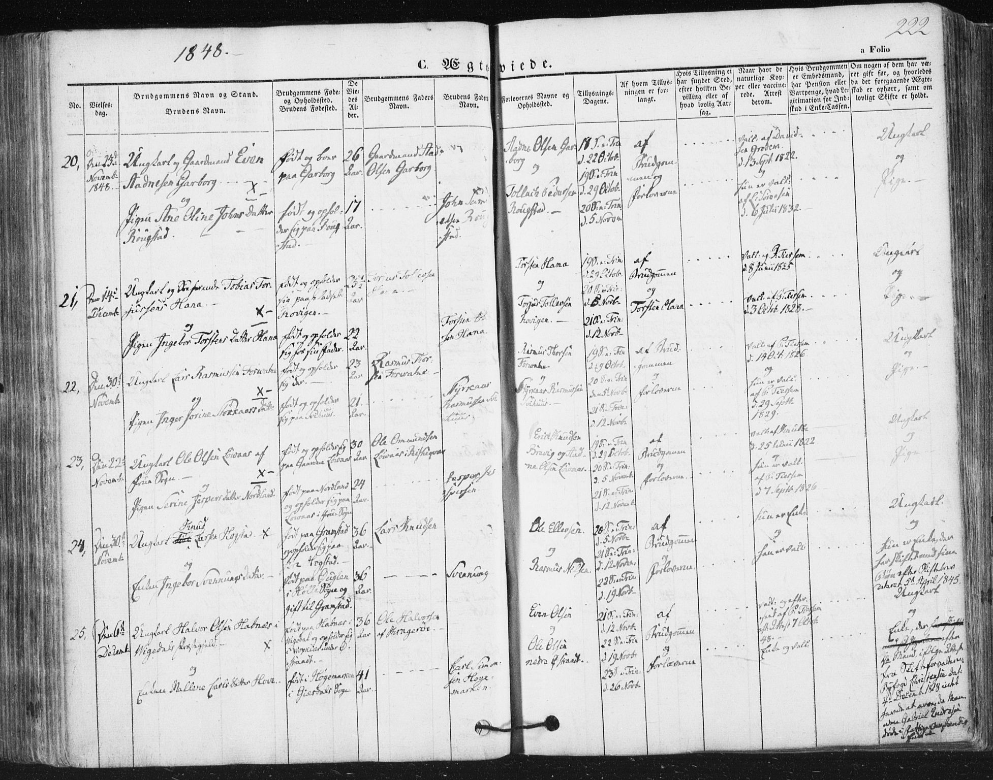 Høyland sokneprestkontor, SAST/A-101799/001/30BA/L0008: Parish register (official) no. A 8, 1841-1856, p. 222