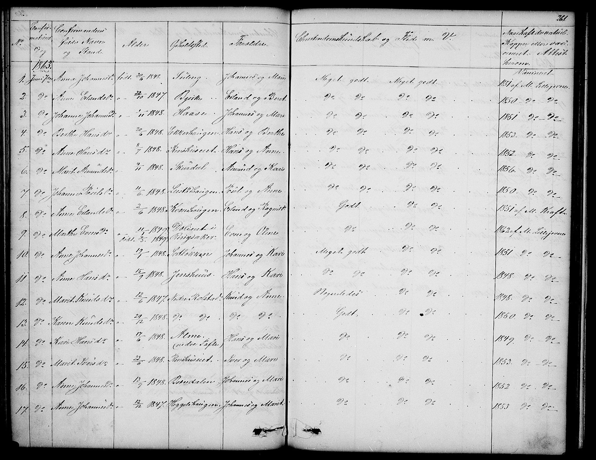 Sør-Fron prestekontor, AV/SAH-PREST-010/H/Ha/Hab/L0001: Parish register (copy) no. 1, 1844-1863, p. 261