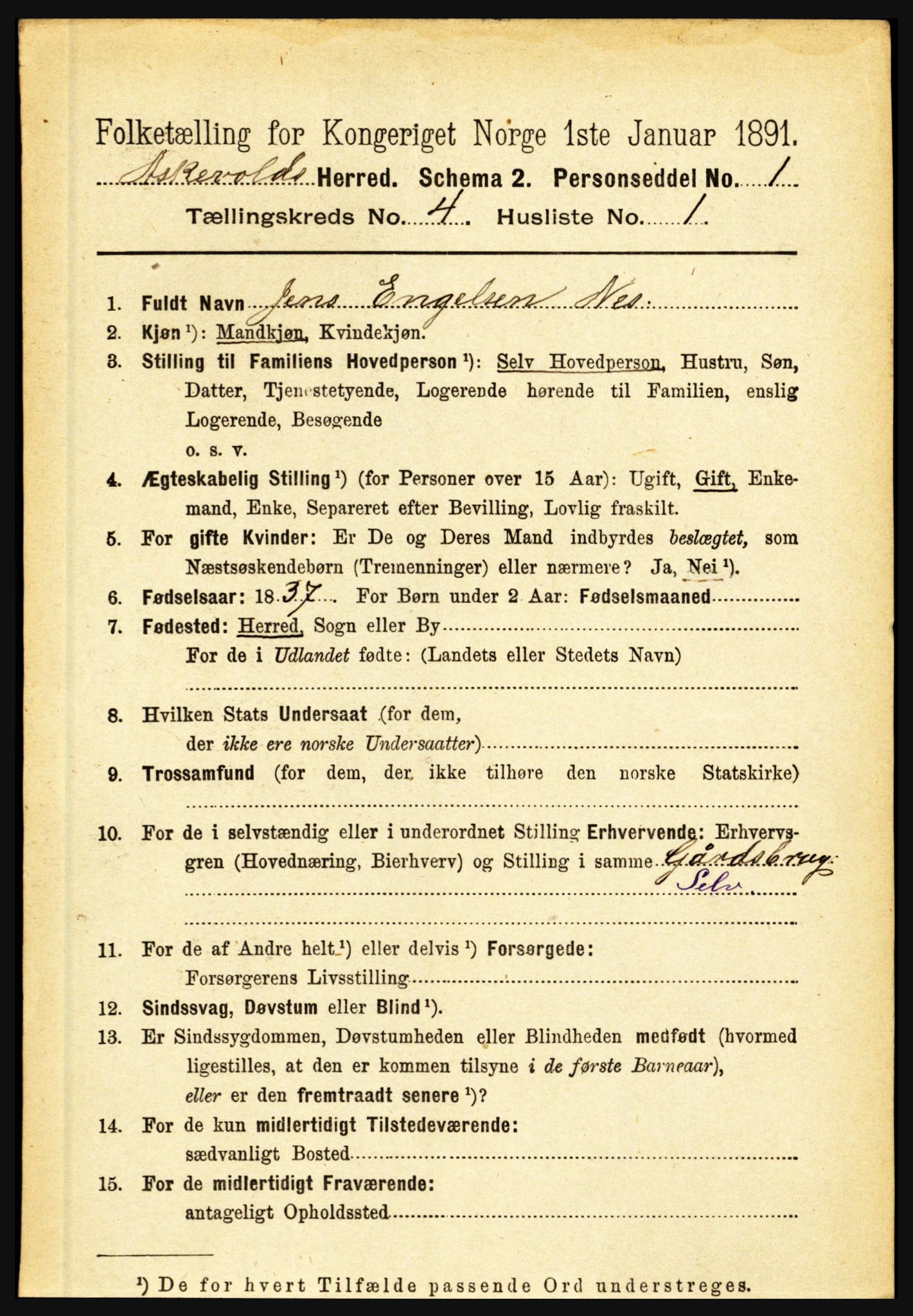 RA, 1891 census for 1428 Askvoll, 1891, p. 1241