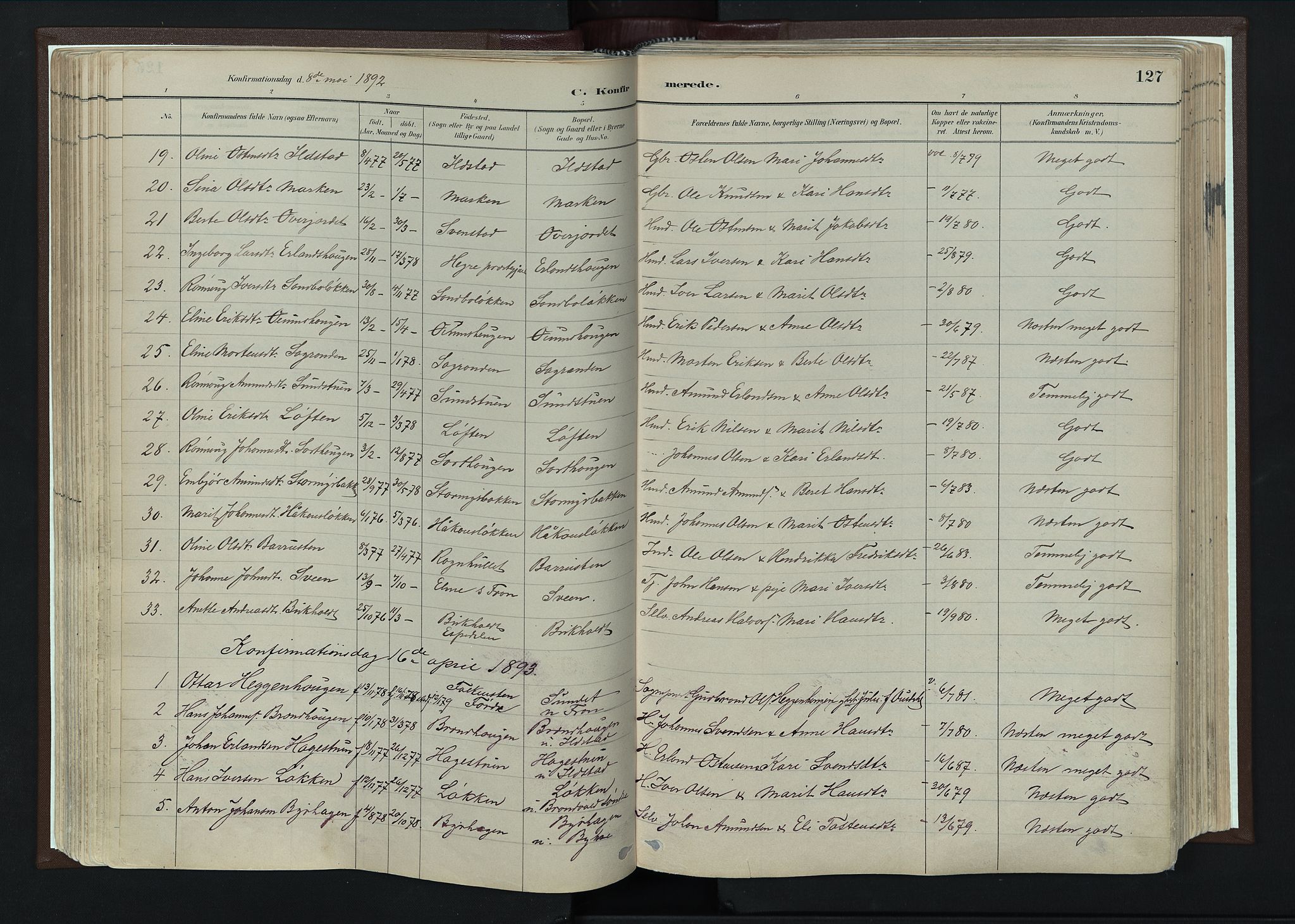 Nord-Fron prestekontor, SAH/PREST-080/H/Ha/Haa/L0004: Parish register (official) no. 4, 1884-1914, p. 127