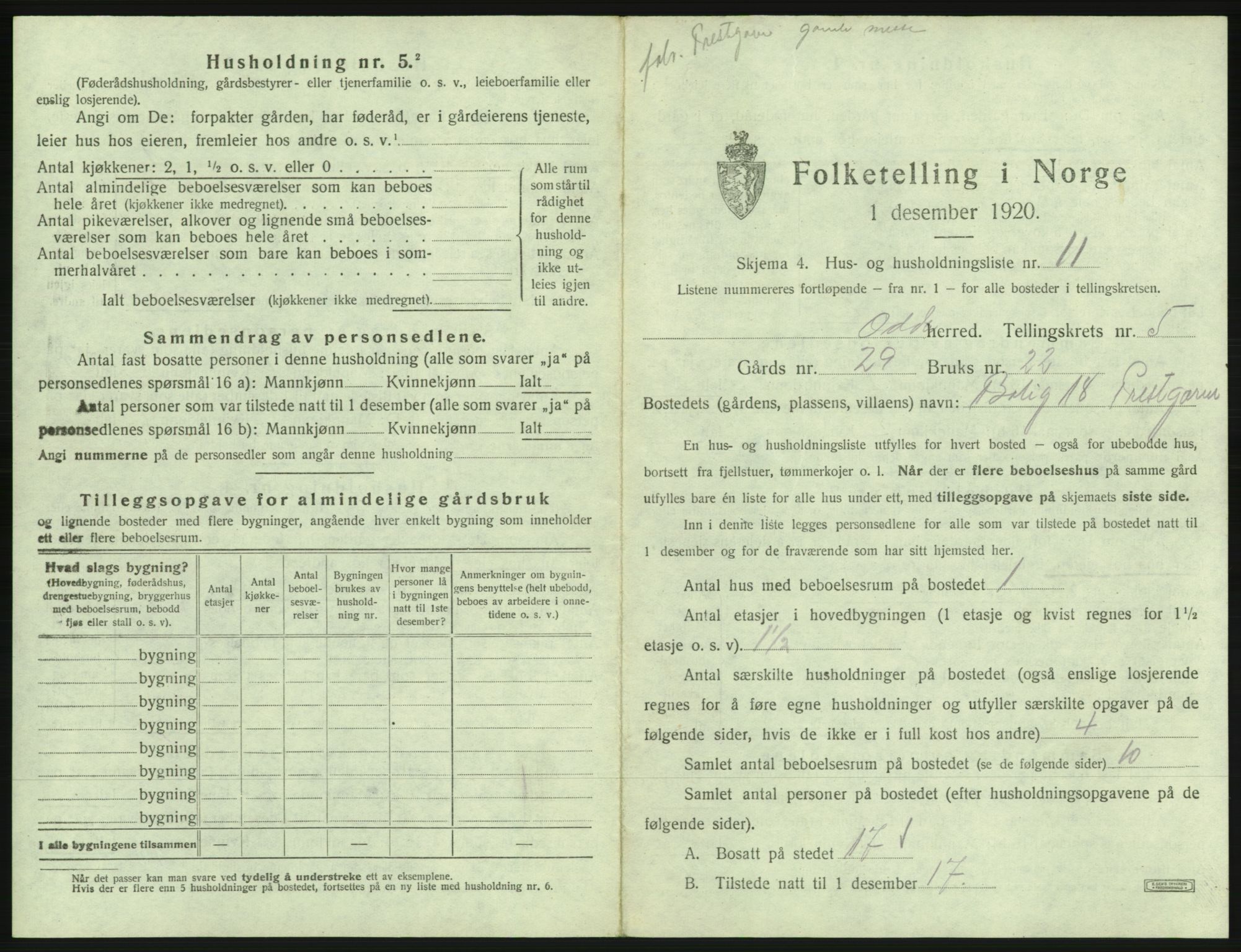 SAB, 1920 census for Odda, 1920, p. 373