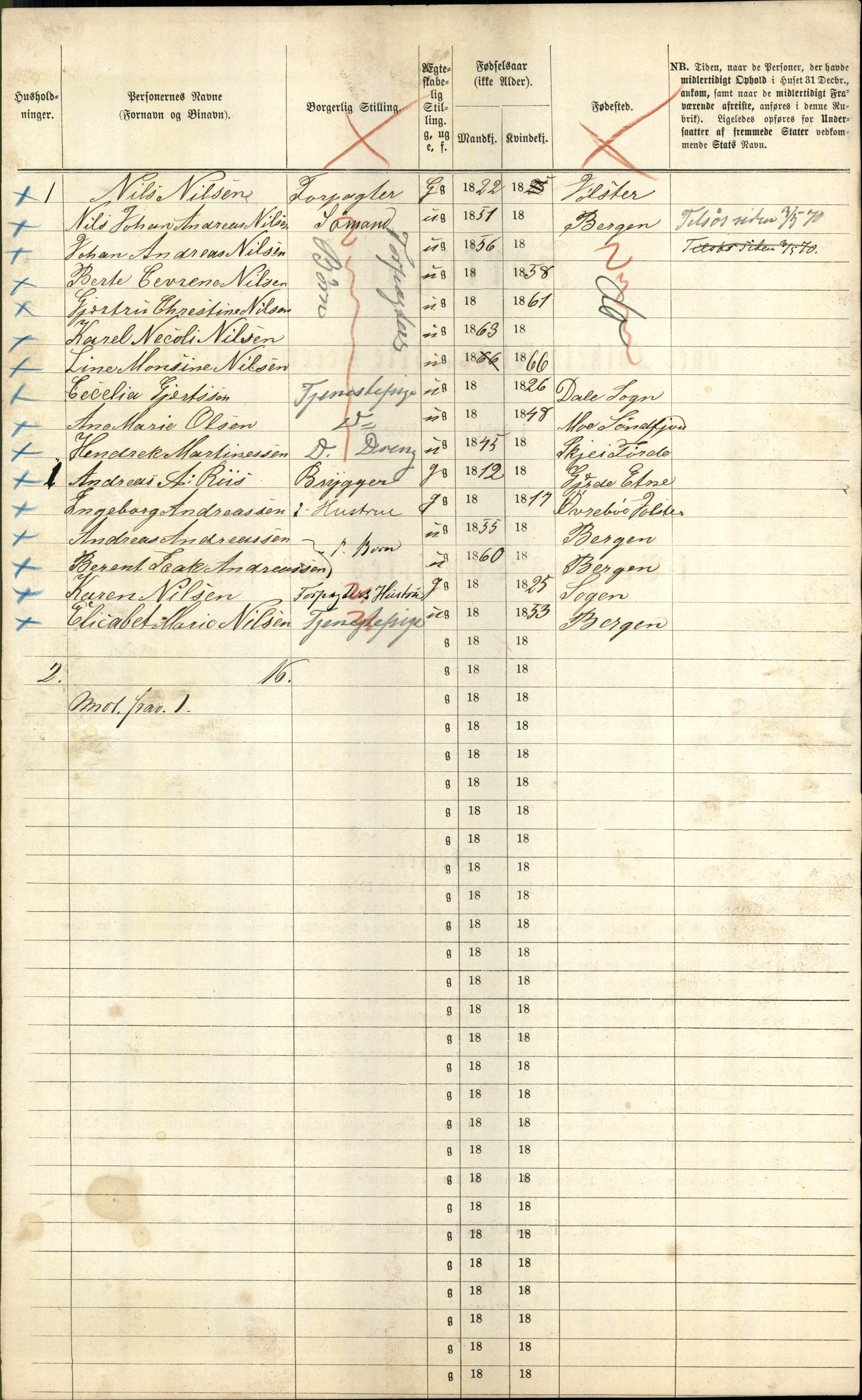 RA, 1870 census for 1301 Bergen, 1870