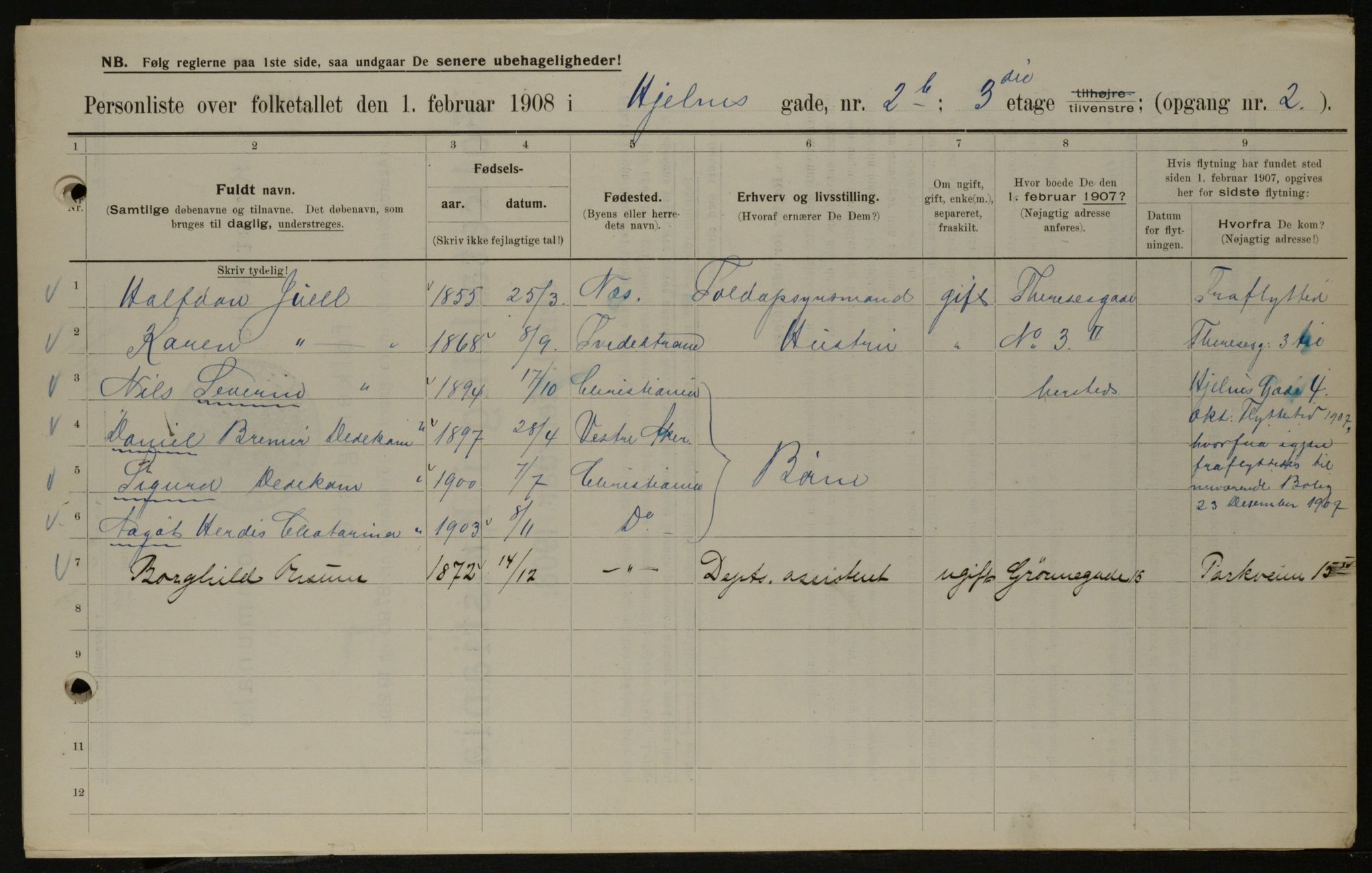 OBA, Municipal Census 1908 for Kristiania, 1908, p. 36116