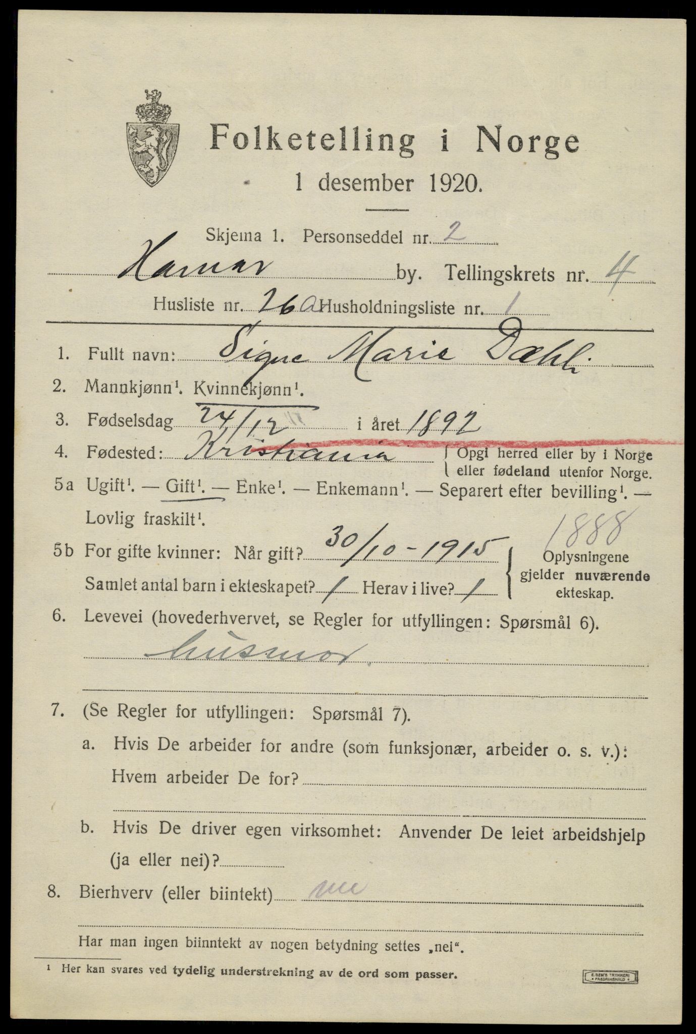 SAH, 1920 census for Hamar, 1920, p. 9061