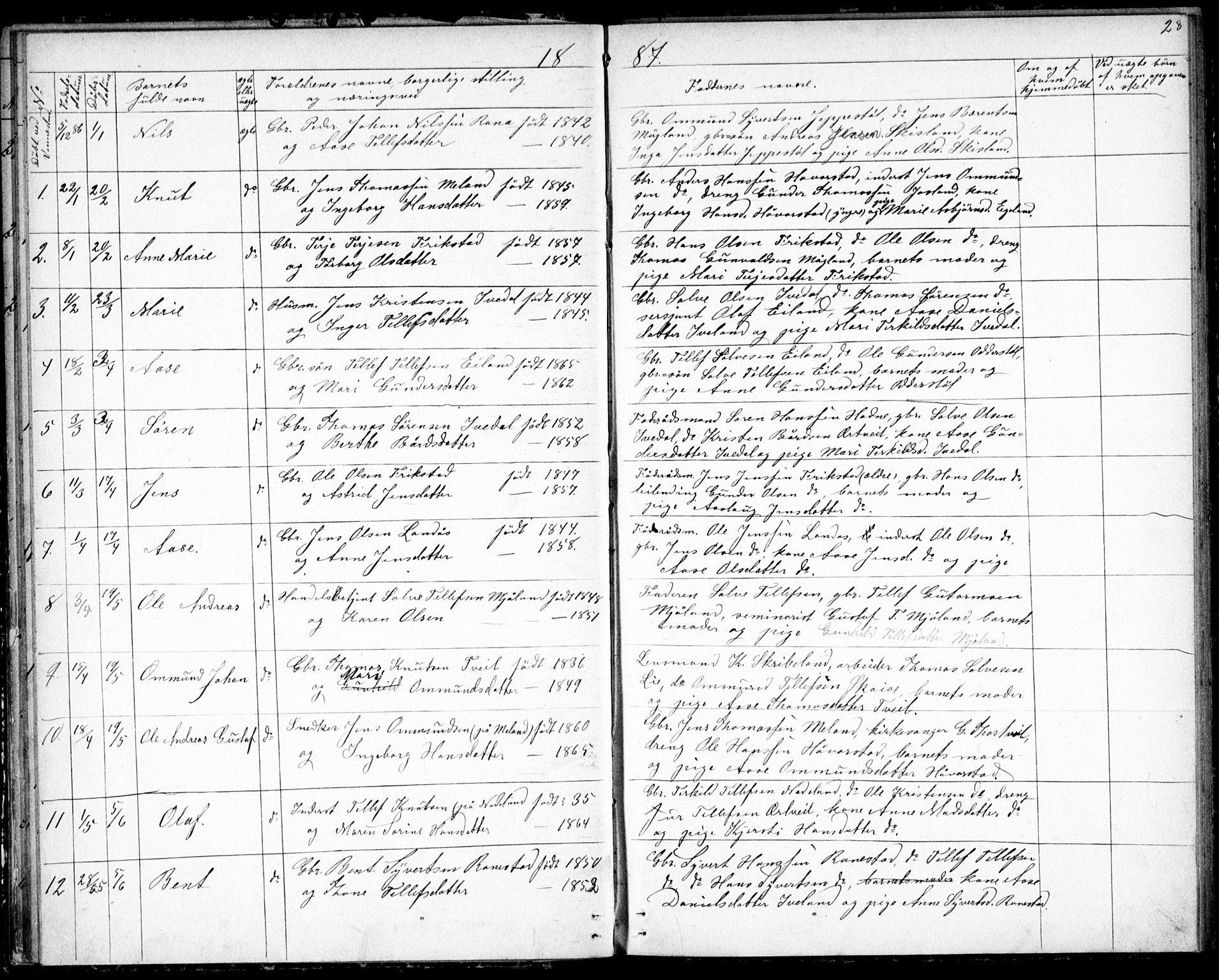 Evje sokneprestkontor, AV/SAK-1111-0008/F/Fb/Fbc/L0003: Parish register (copy) no. B 3, 1876-1889, p. 28