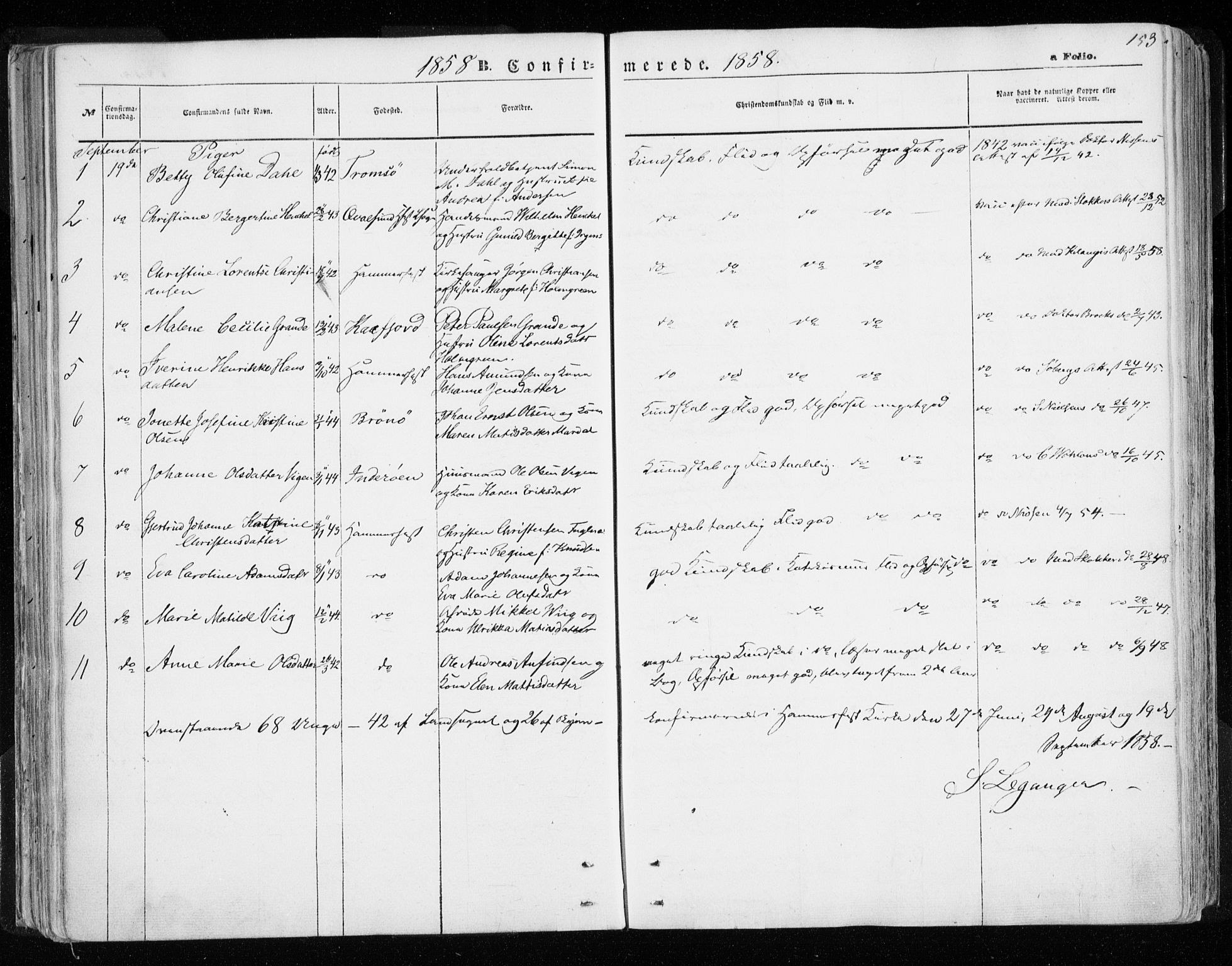 Hammerfest sokneprestkontor, AV/SATØ-S-1347/H/Ha/L0005.kirke: Parish register (official) no. 5, 1857-1869, p. 153