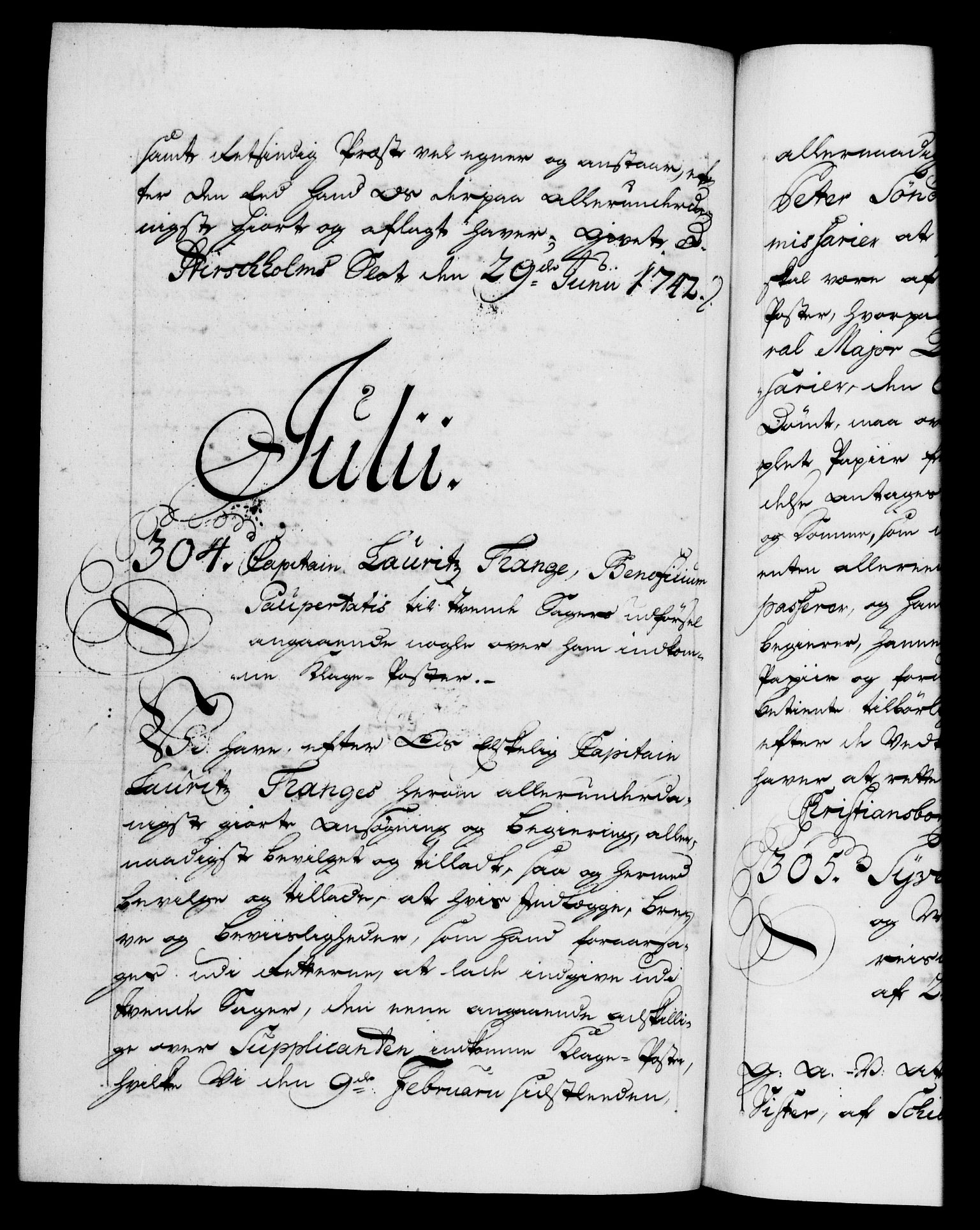 Danske Kanselli 1572-1799, AV/RA-EA-3023/F/Fc/Fca/Fcaa/L0032: Norske registre, 1741-1742, p. 593b