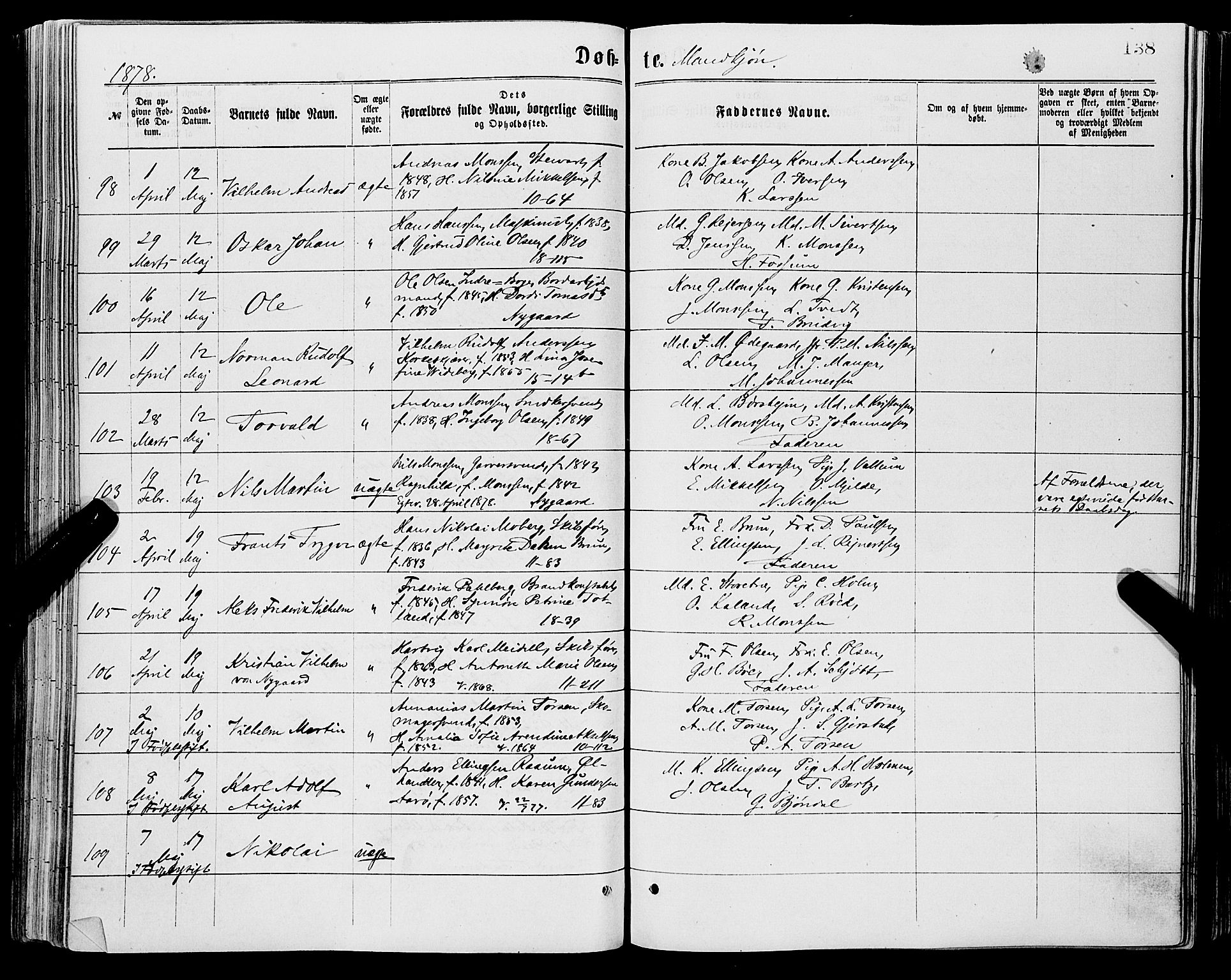 Domkirken sokneprestembete, SAB/A-74801/H/Haa/L0022: Parish register (official) no. B 5, 1872-1878, p. 138