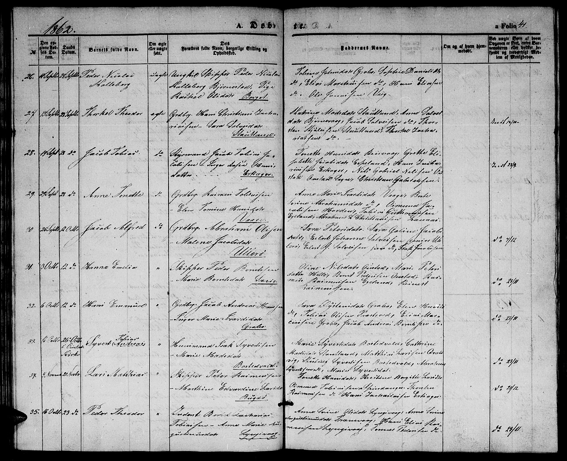 Herad sokneprestkontor, SAK/1111-0018/F/Fb/Fbb/L0002: Parish register (copy) no. B 2, 1853-1871, p. 41