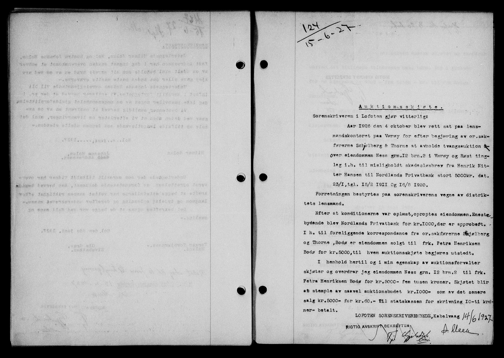 Lofoten sorenskriveri, SAT/A-0017/1/2/2C/L0015b: Mortgage book no. 15b, 1927-1927, Deed date: 15.06.1927