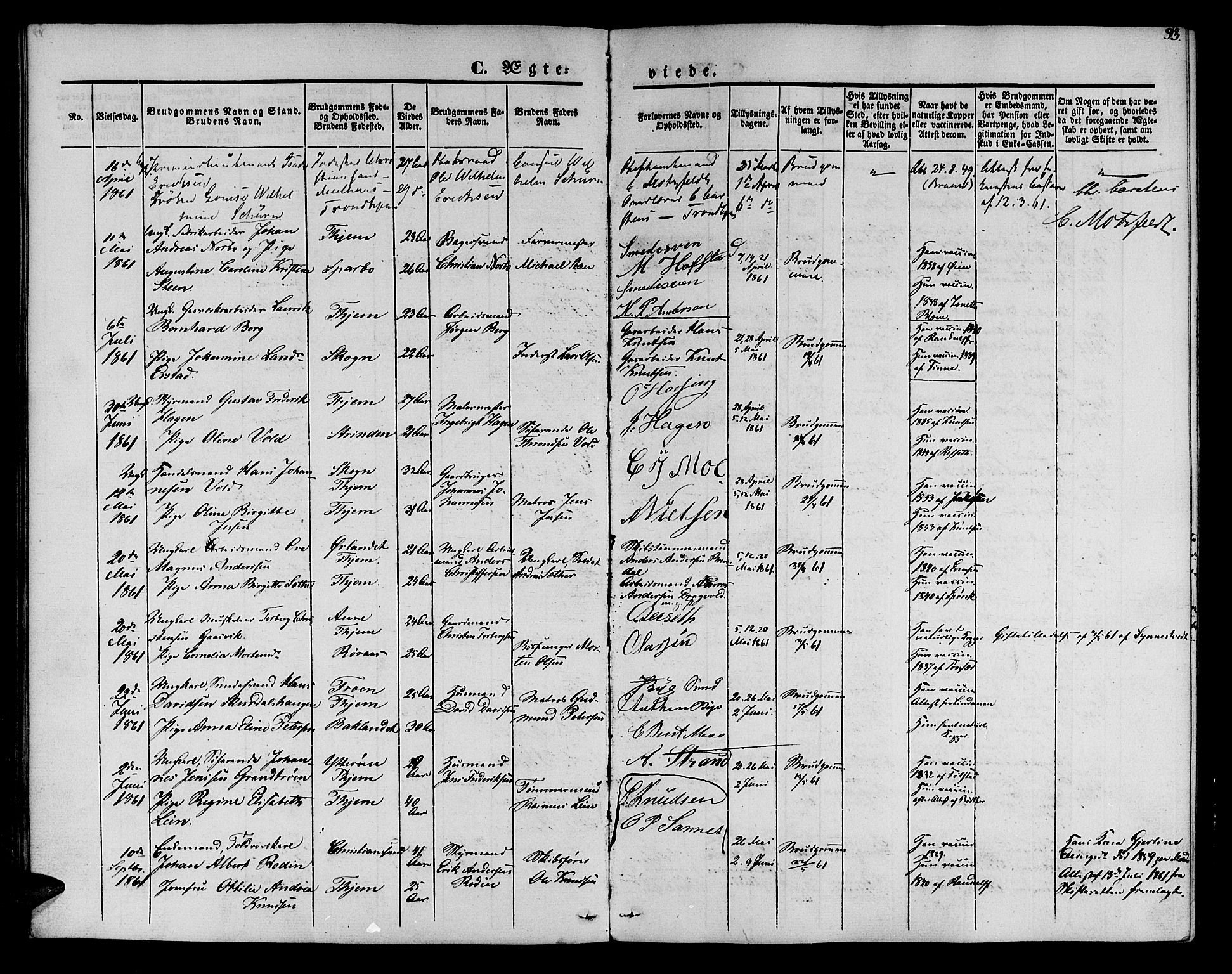 Ministerialprotokoller, klokkerbøker og fødselsregistre - Sør-Trøndelag, SAT/A-1456/602/L0111: Parish register (official) no. 602A09, 1844-1867, p. 93