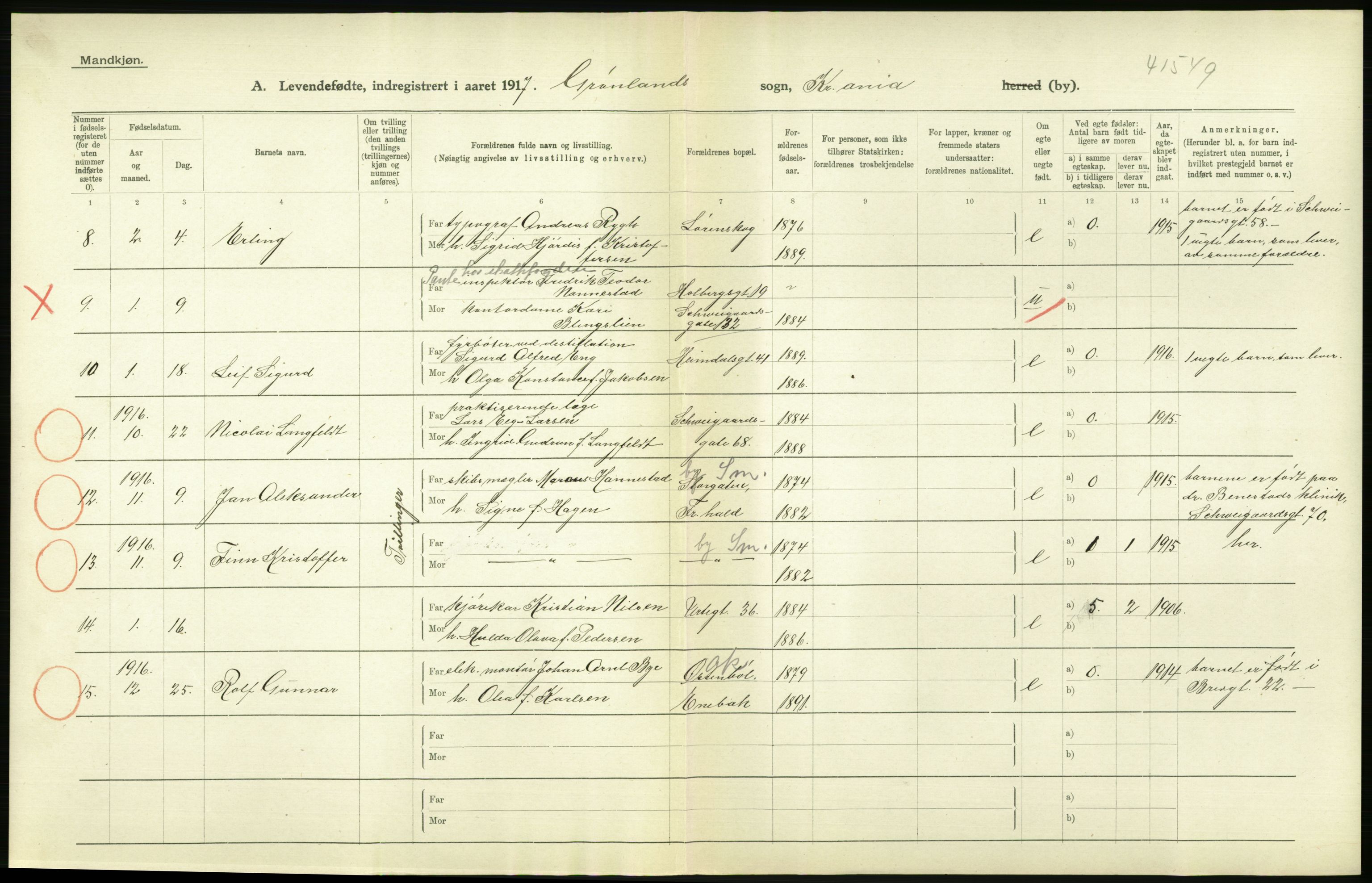 Statistisk sentralbyrå, Sosiodemografiske emner, Befolkning, AV/RA-S-2228/D/Df/Dfb/Dfbg/L0006: Kristiania: Levendefødte menn og kvinner., 1917, p. 4