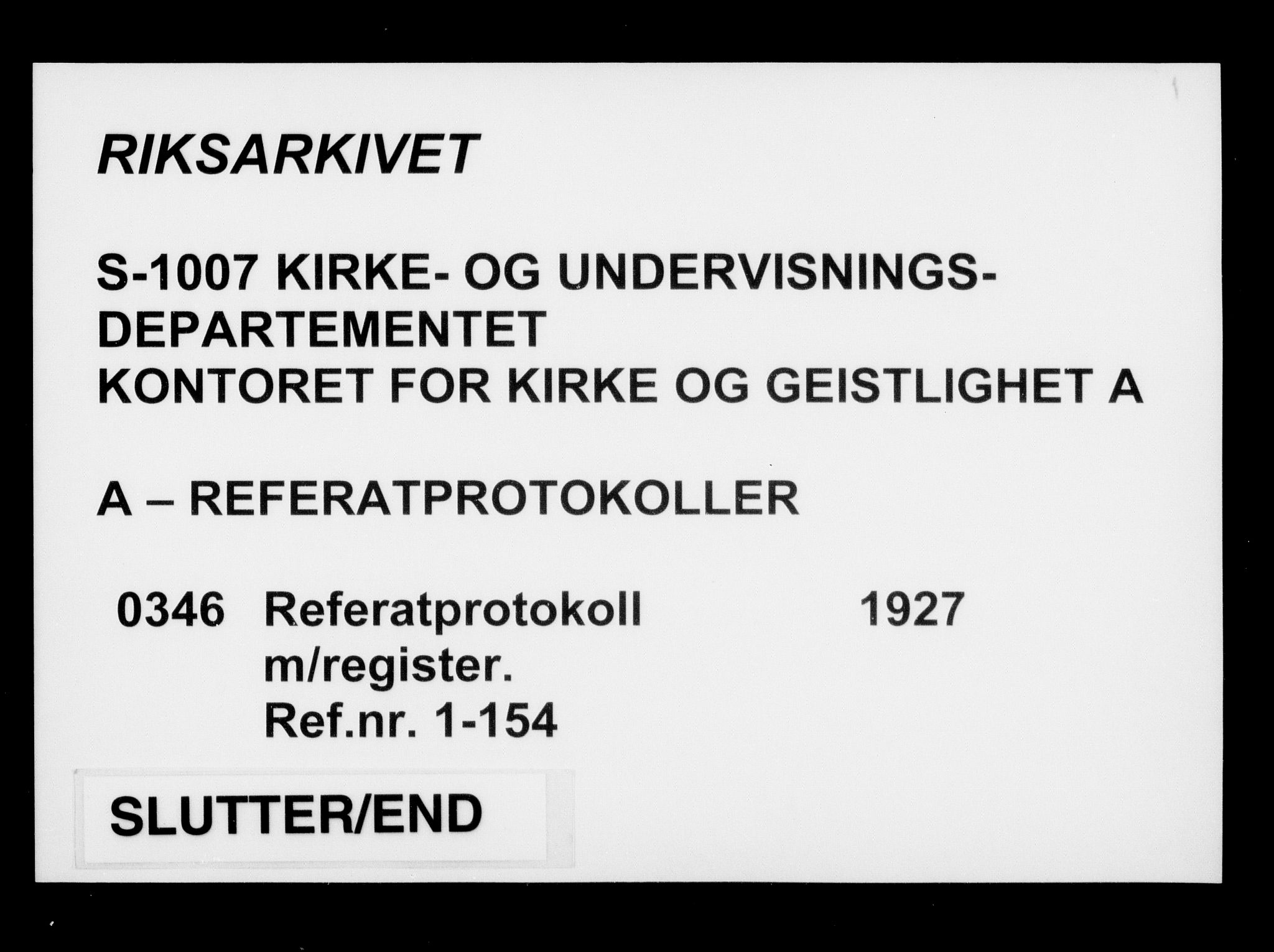 Kirke- og undervisningsdepartementet, Kontoret  for kirke og geistlighet A, AV/RA-S-1007/A/Aa/L0347: Referatprotokoll m/register. Ref.nr. 1-169, 1928