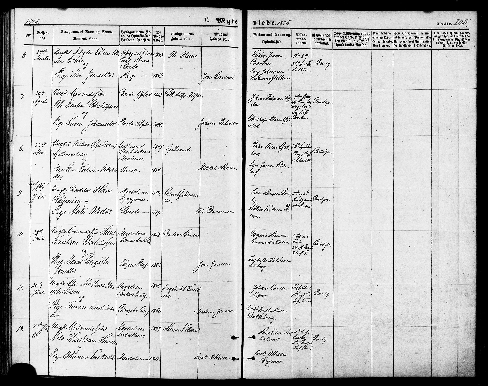 Målselv sokneprestembete, AV/SATØ-S-1311/G/Ga/Gaa/L0005kirke: Parish register (official) no. 5, 1872-1884, p. 206