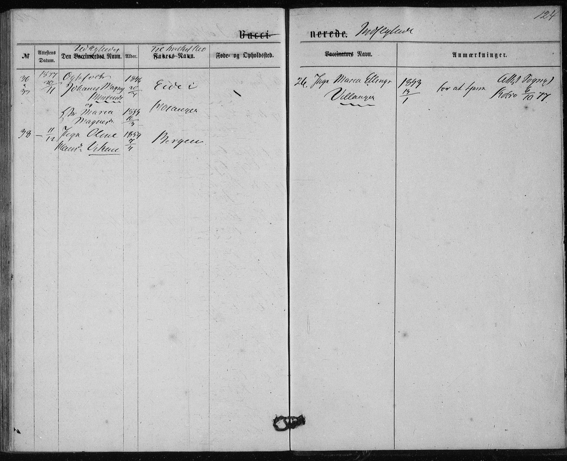Lindås Sokneprestembete, AV/SAB-A-76701/H/Haa/Haaa/L0017: Parish register (official) no. A 17, 1874-1877, p. 124