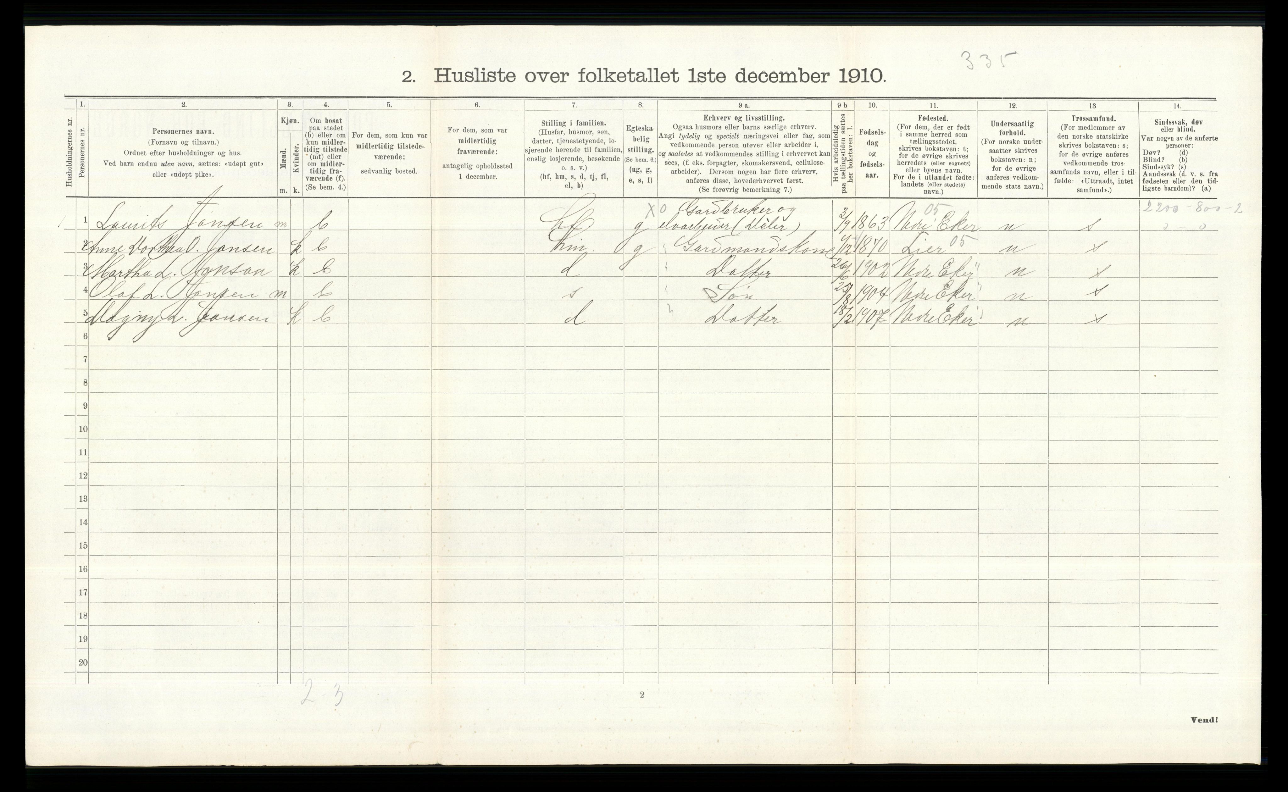 RA, 1910 census for Øvre Eiker, 1910, p. 220