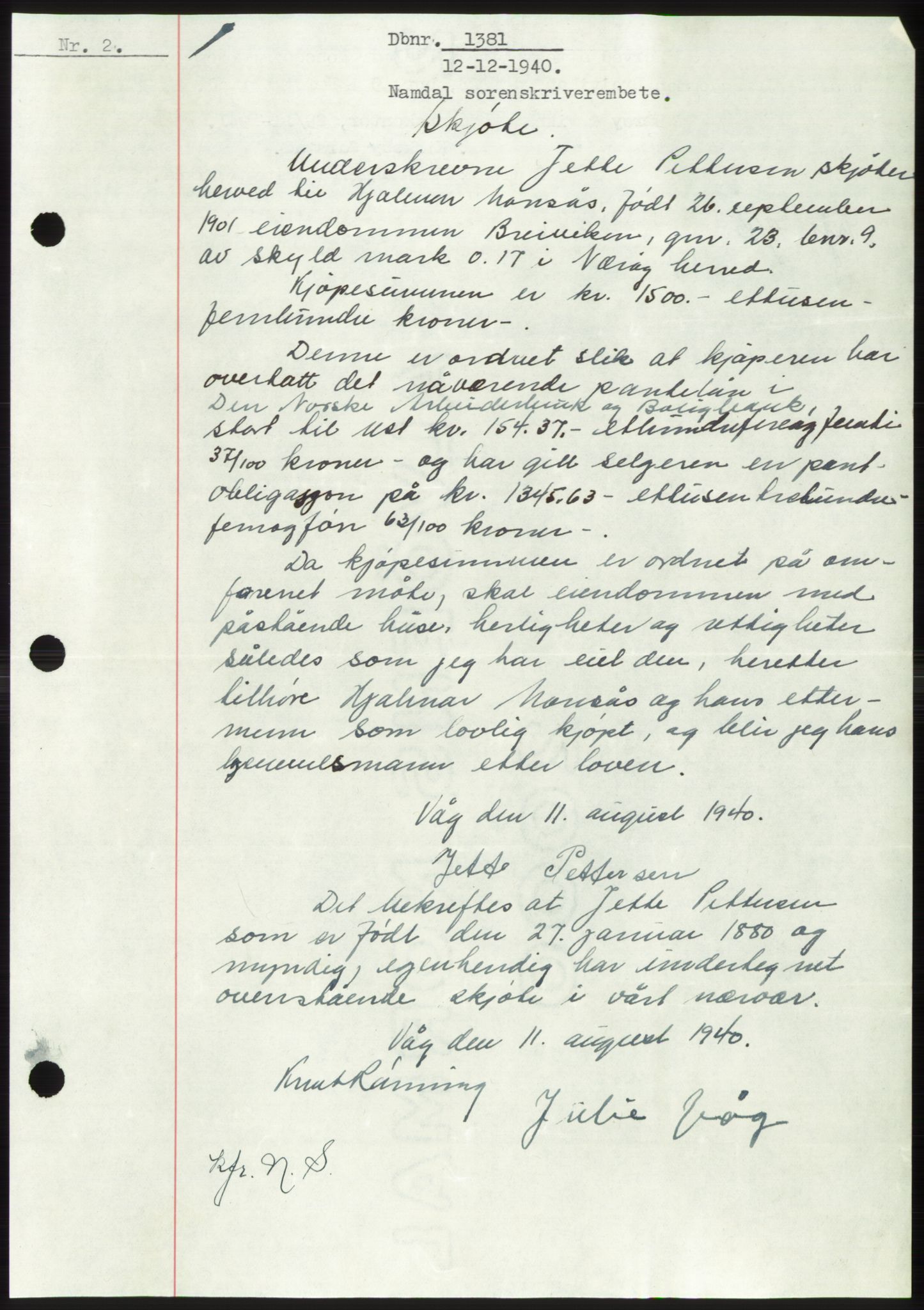 Namdal sorenskriveri, SAT/A-4133/1/2/2C: Mortgage book no. -, 1940-1941, Deed date: 12.12.1940