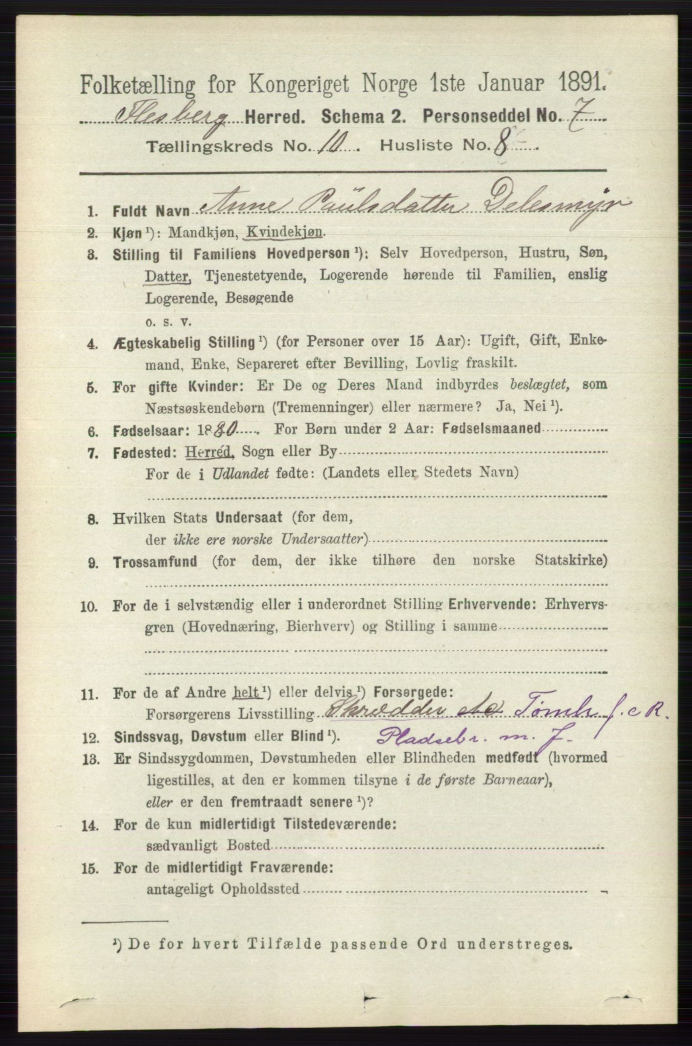 RA, 1891 census for 0631 Flesberg, 1891, p. 1705