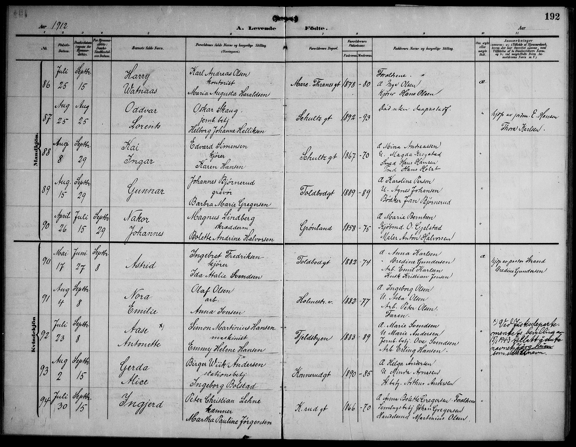 Strømsø kirkebøker, AV/SAKO-A-246/F/Fa/L0026: Parish register (official) no. I 26, 1905-1914, p. 192