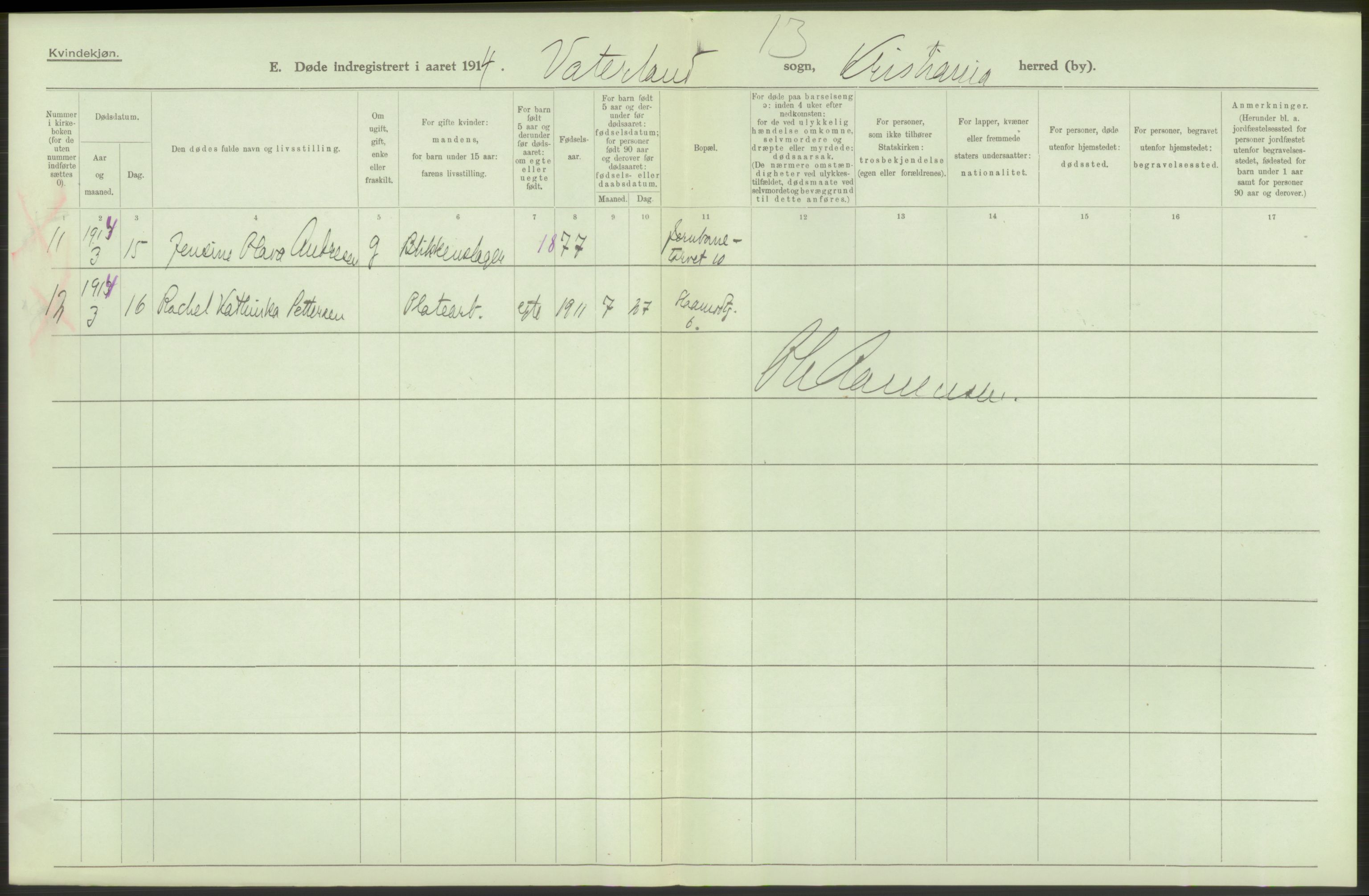 Statistisk sentralbyrå, Sosiodemografiske emner, Befolkning, RA/S-2228/D/Df/Dfb/Dfbd/L0008: Kristiania: Døde, 1914, p. 240