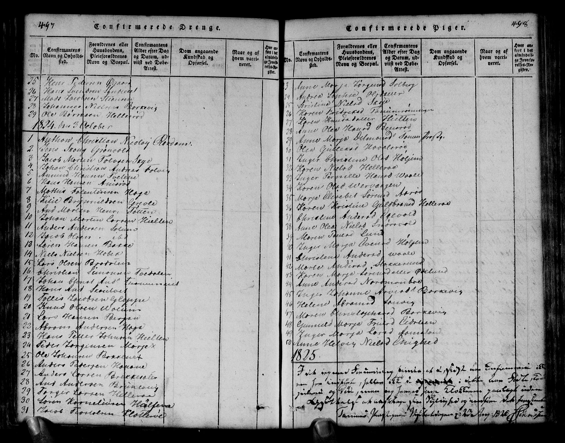 Brunlanes kirkebøker, SAKO/A-342/G/Ga/L0001: Parish register (copy) no. I 1, 1814-1834, p. 497-498