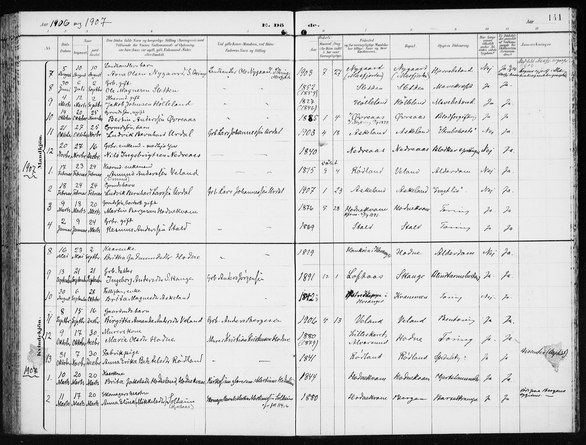 Lindås Sokneprestembete, AV/SAB-A-76701/H/Haa/Haaf/L0002: Parish register (official) no. F  2, 1897-1909, p. 141