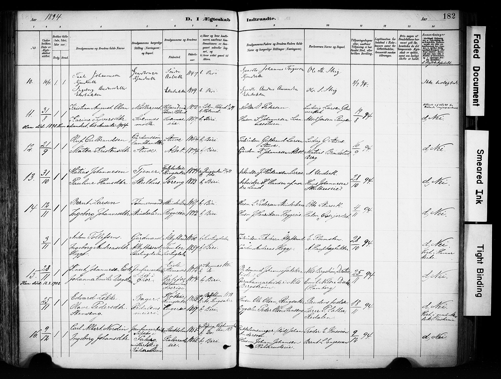 Biri prestekontor, AV/SAH-PREST-096/H/Ha/Haa/L0009: Parish register (official) no. 9, 1887-1900, p. 182