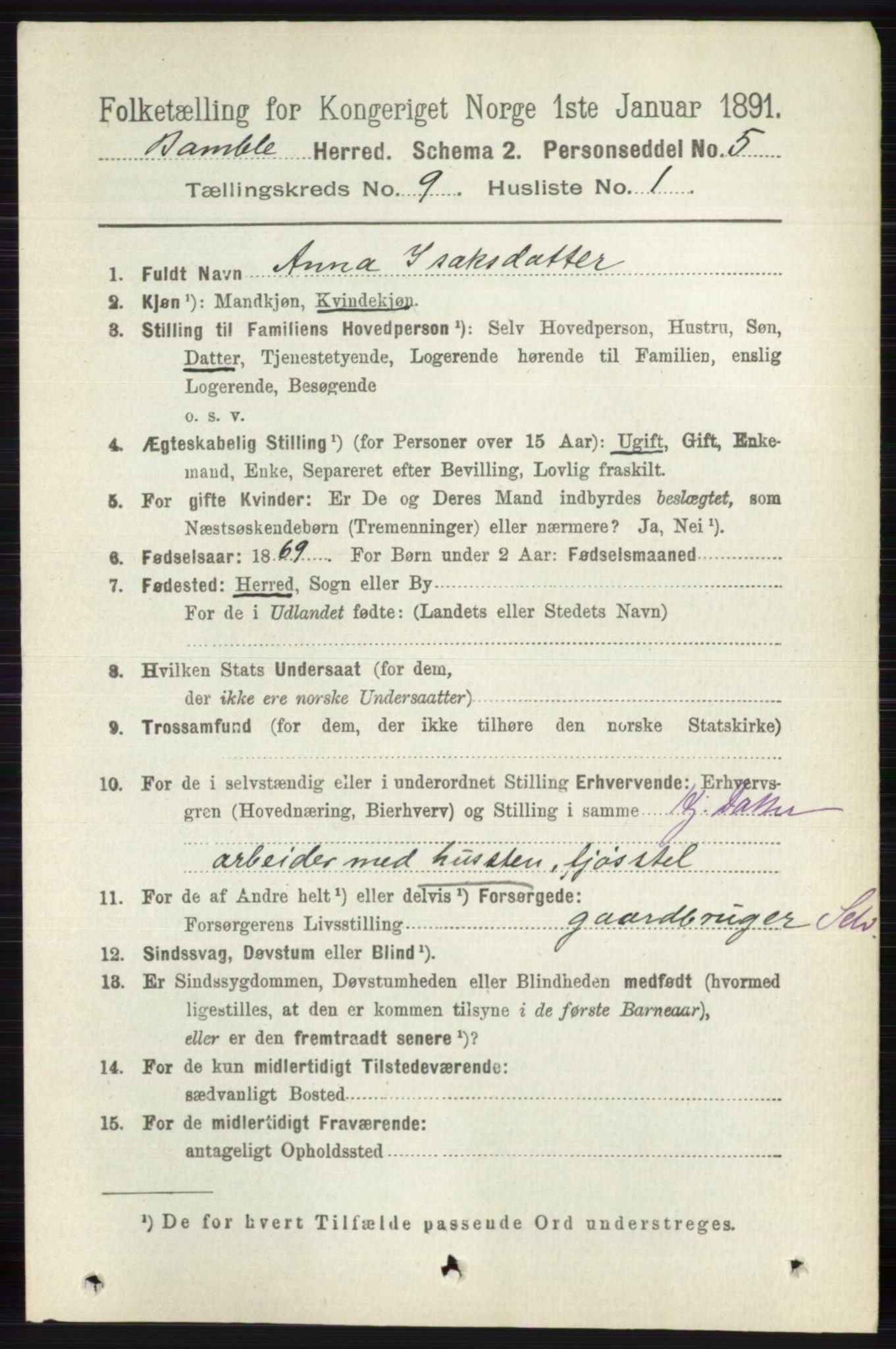 RA, 1891 census for 0814 Bamble, 1891, p. 4189