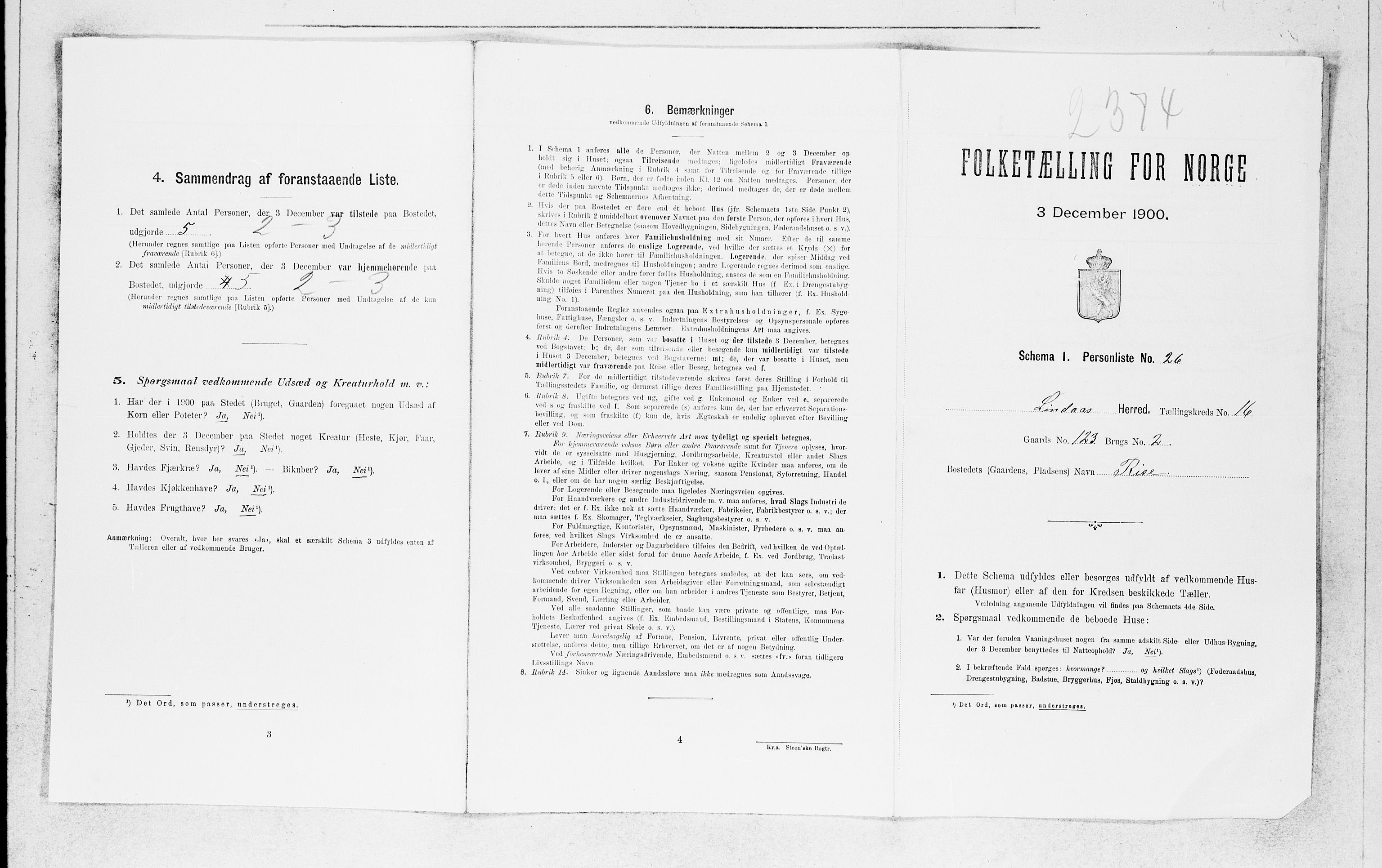 SAB, 1900 census for Lindås, 1900, p. 1356