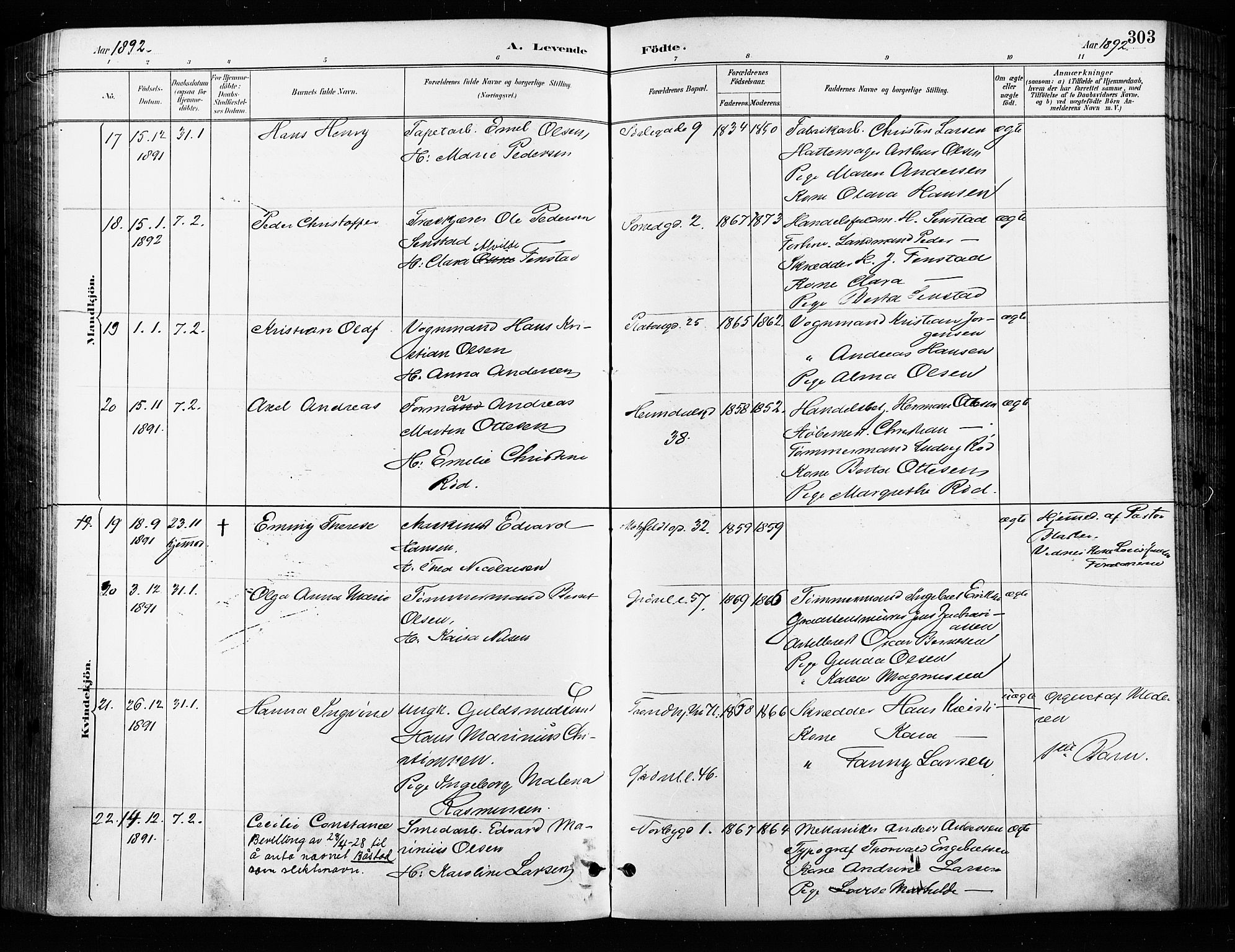 Grønland prestekontor Kirkebøker, AV/SAO-A-10848/F/Fa/L0009: Parish register (official) no. 9, 1888-1893, p. 303