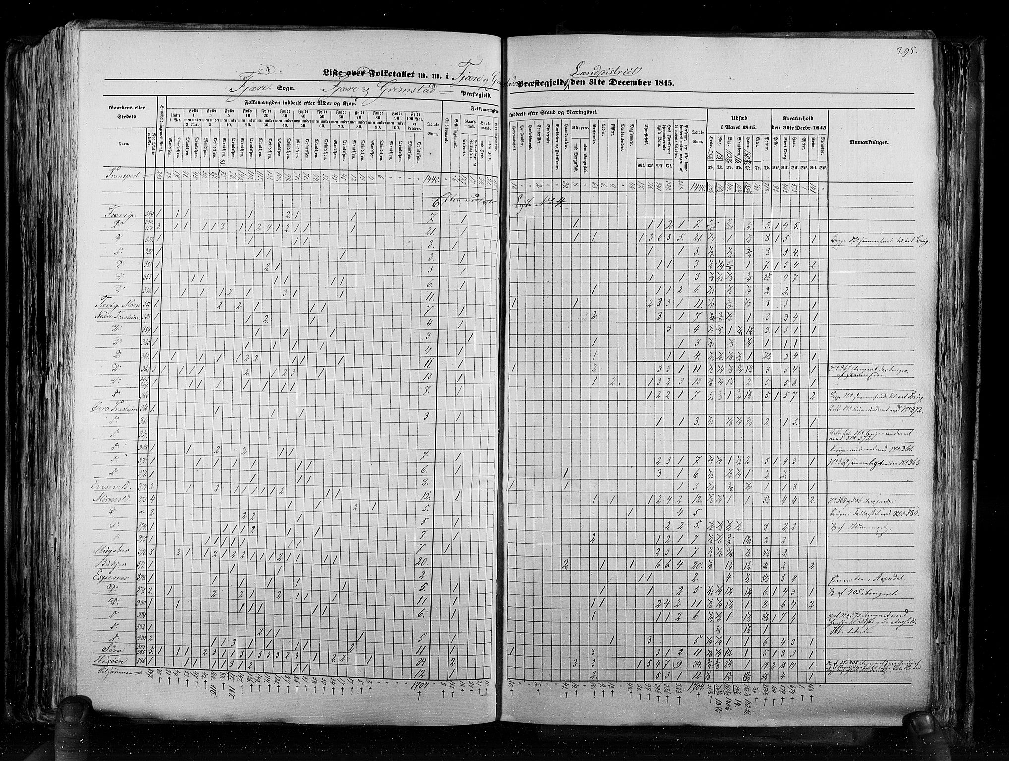 RA, Census 1845, vol. 5: Bratsberg amt og Nedenes og Råbyggelaget amt, 1845, p. 295