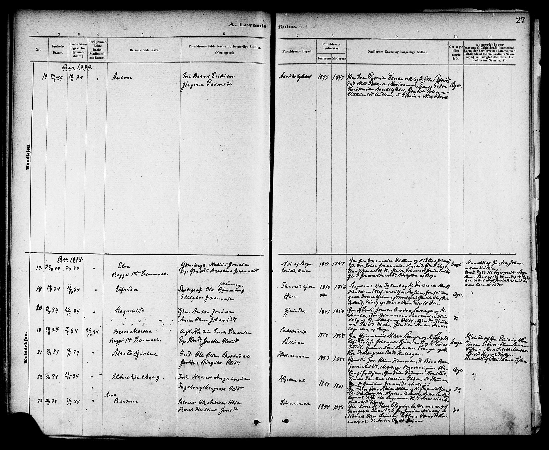 Ministerialprotokoller, klokkerbøker og fødselsregistre - Nord-Trøndelag, AV/SAT-A-1458/714/L0130: Parish register (official) no. 714A01, 1878-1895, p. 27