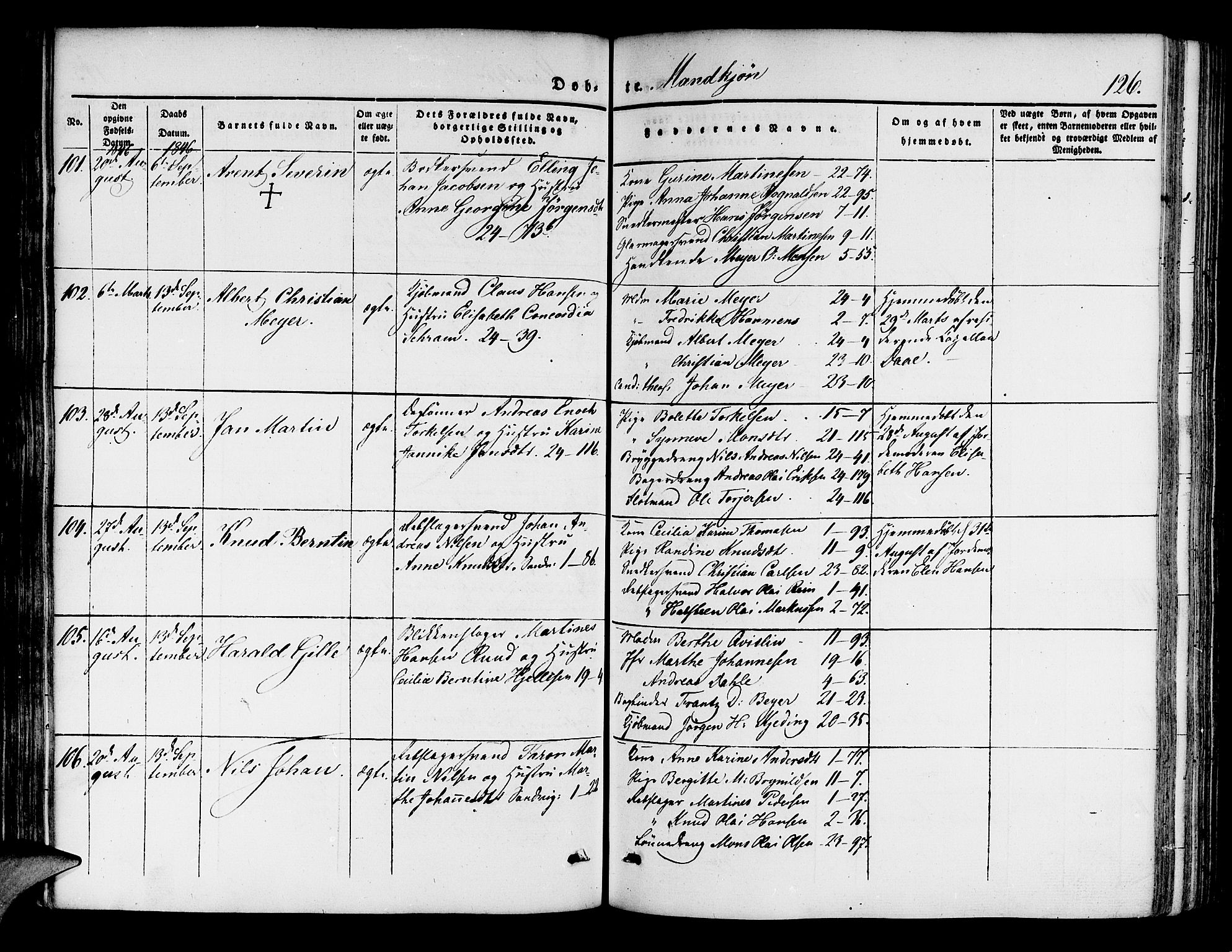 Korskirken sokneprestembete, SAB/A-76101/H/Hab: Parish register (copy) no. B 1, 1839-1847, p. 126