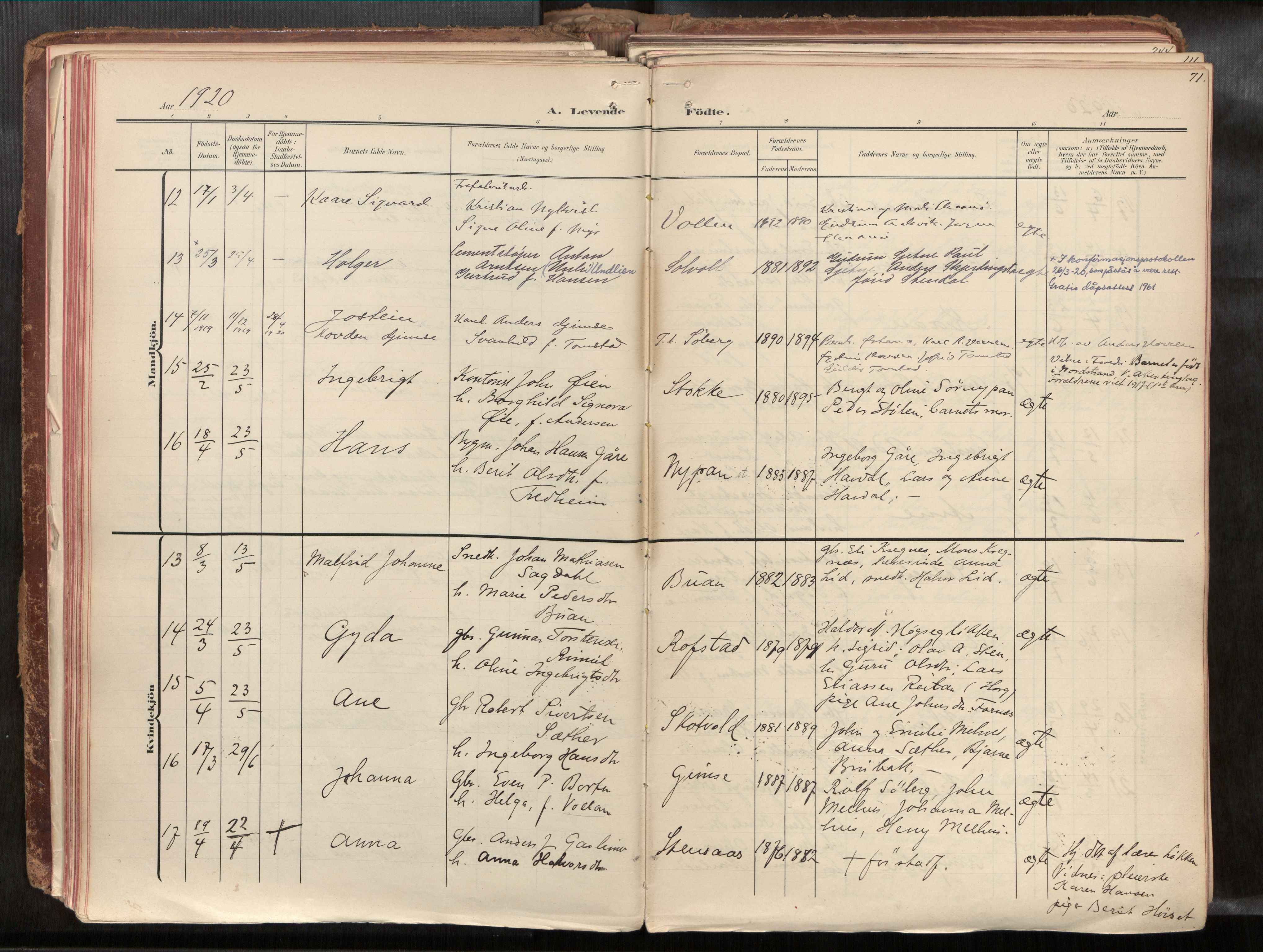Ministerialprotokoller, klokkerbøker og fødselsregistre - Sør-Trøndelag, SAT/A-1456/691/L1085b: Parish register (official) no. 691A18, 1908-1930, p. 71
