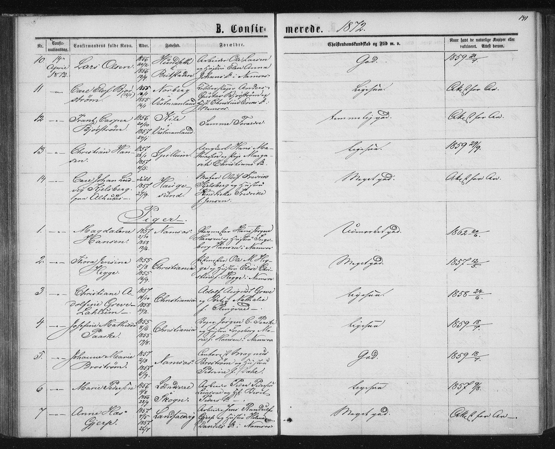 Ministerialprotokoller, klokkerbøker og fødselsregistre - Nord-Trøndelag, AV/SAT-A-1458/768/L0570: Parish register (official) no. 768A05, 1865-1874, p. 141