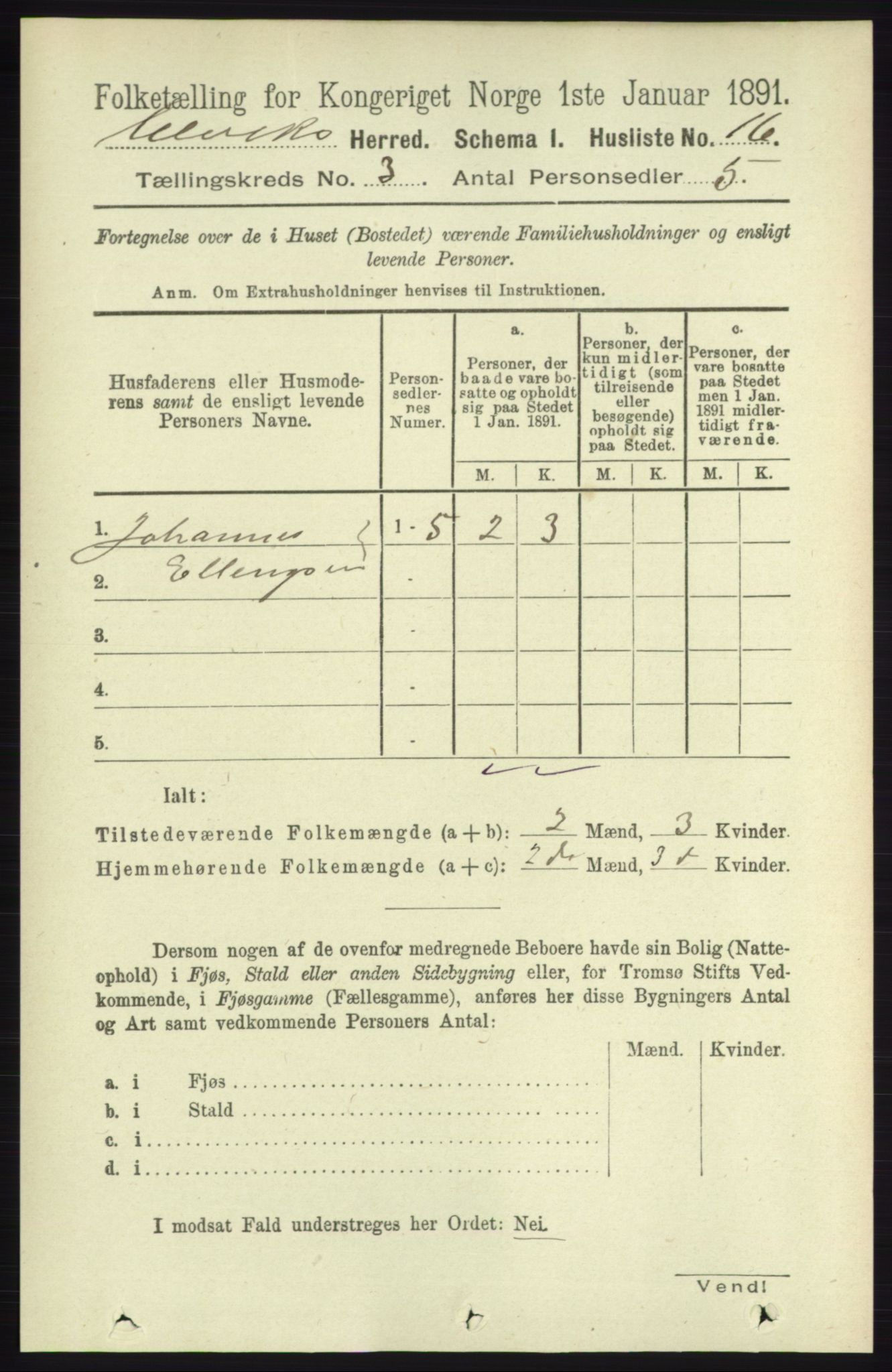 RA, 1891 census for 1233 Ulvik, 1891, p. 332