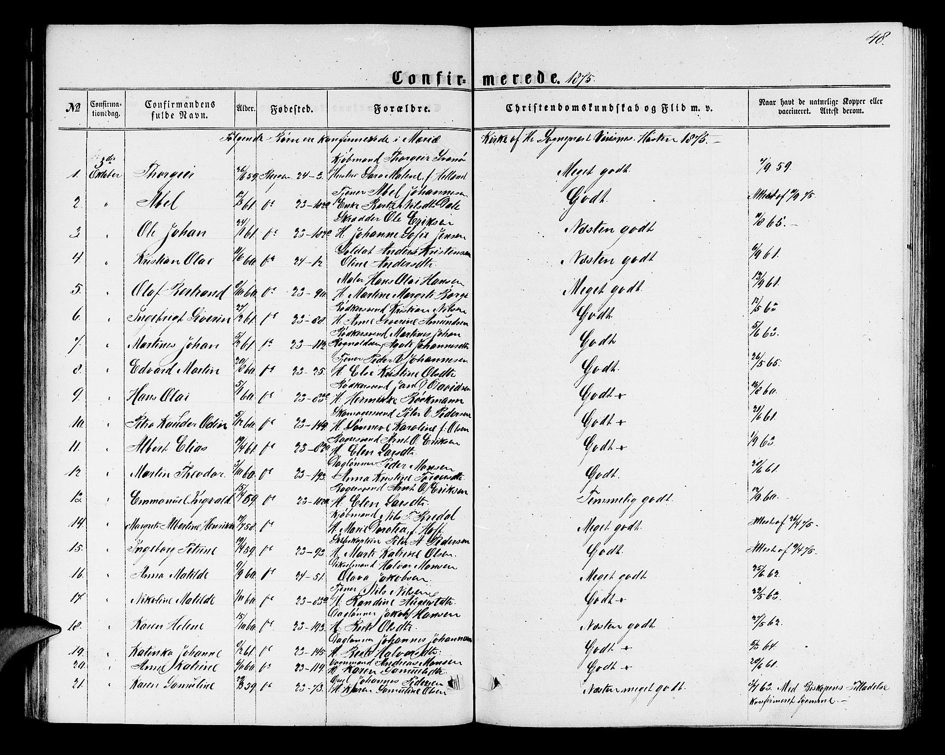 Mariakirken Sokneprestembete, SAB/A-76901/H/Hab/L0003: Parish register (copy) no. A 3, 1862-1877, p. 48