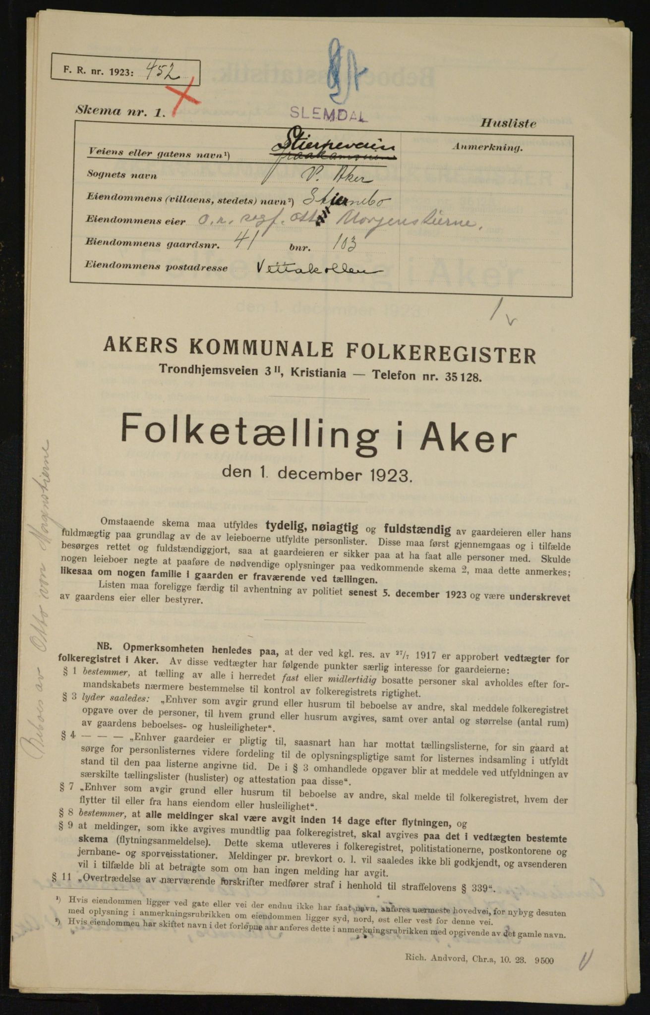 , Municipal Census 1923 for Aker, 1923, p. 10202