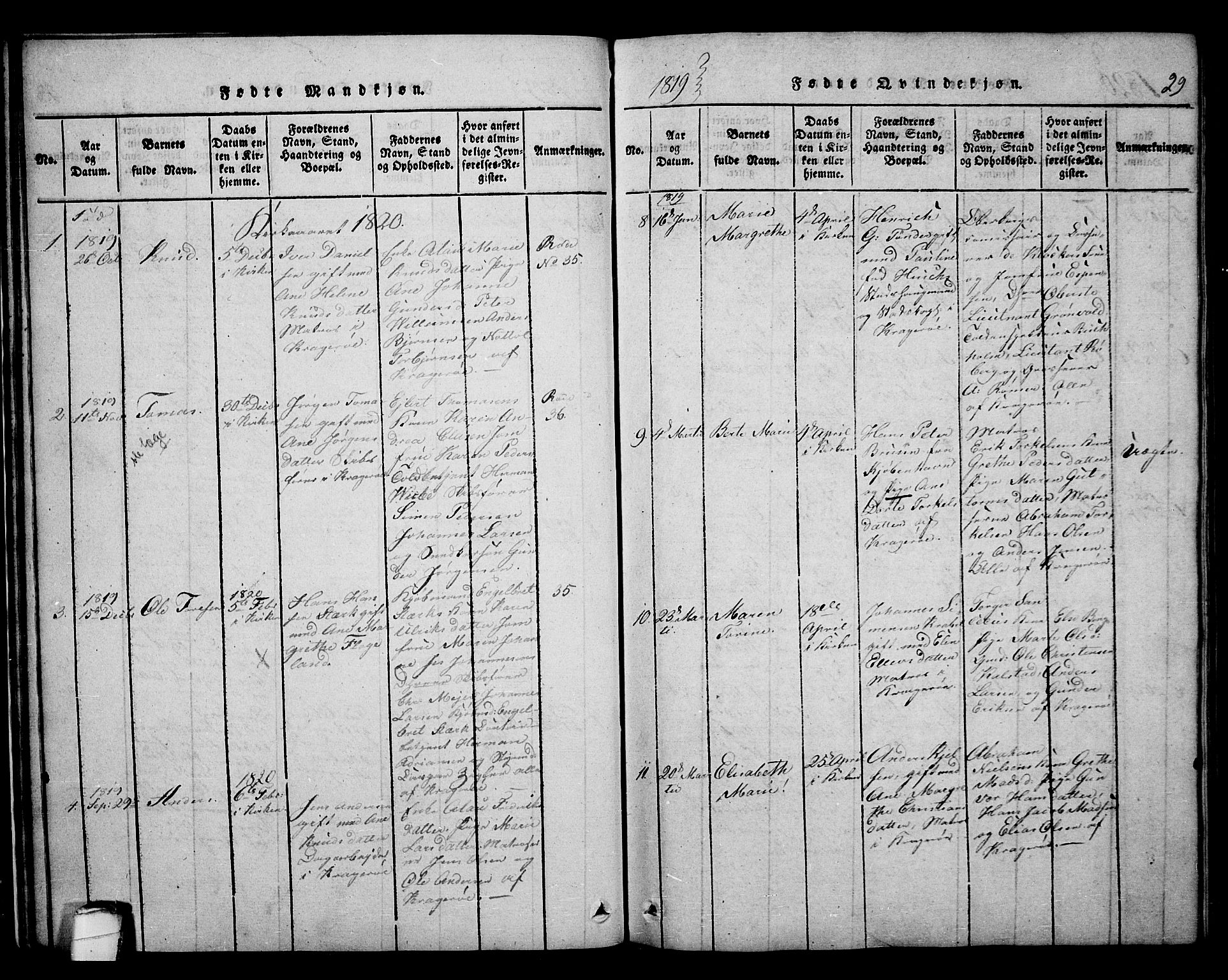 Kragerø kirkebøker, SAKO/A-278/F/Fa/L0004: Parish register (official) no. 4, 1814-1831, p. 29
