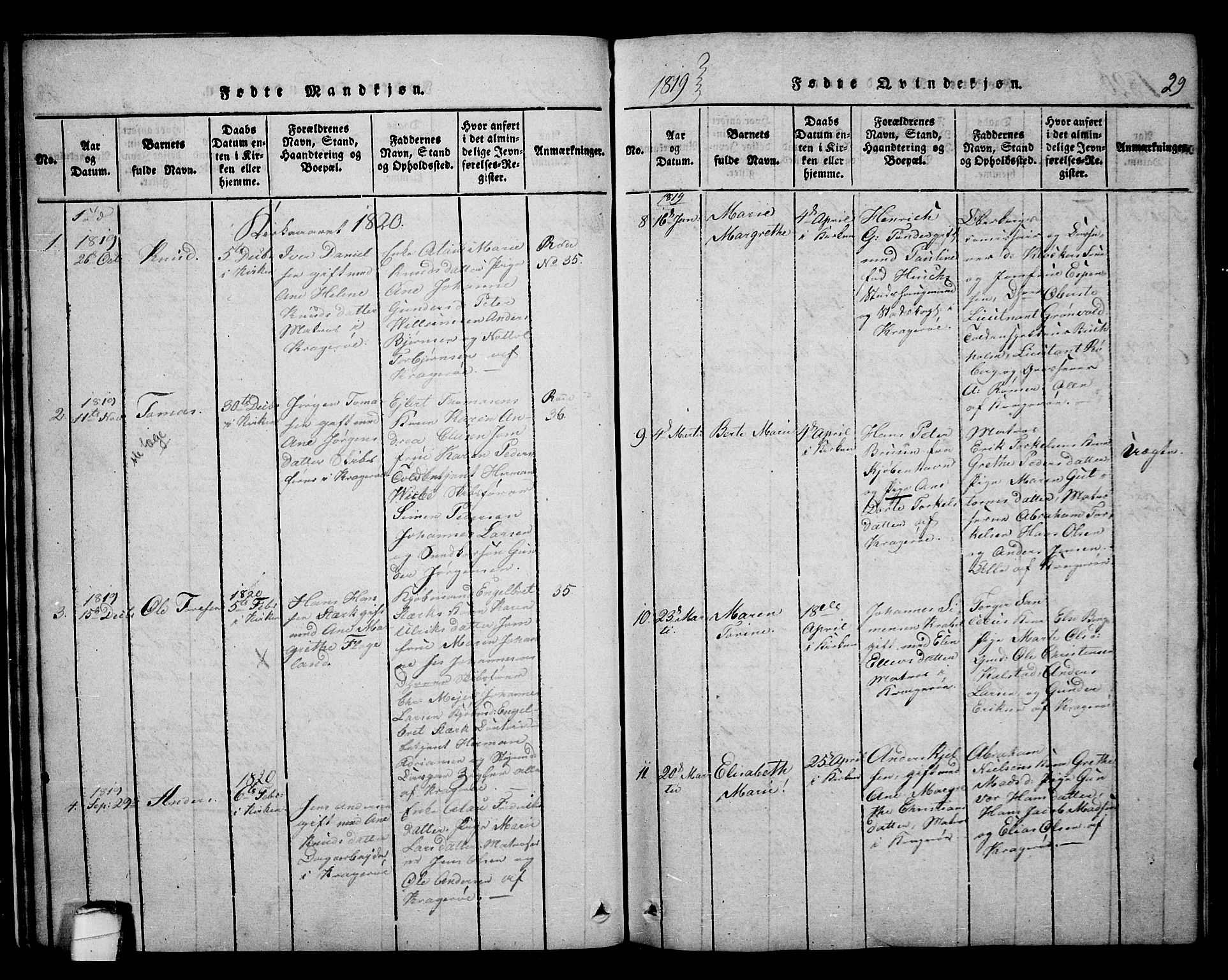 Kragerø kirkebøker, AV/SAKO-A-278/F/Fa/L0004: Parish register (official) no. 4, 1814-1831, p. 29