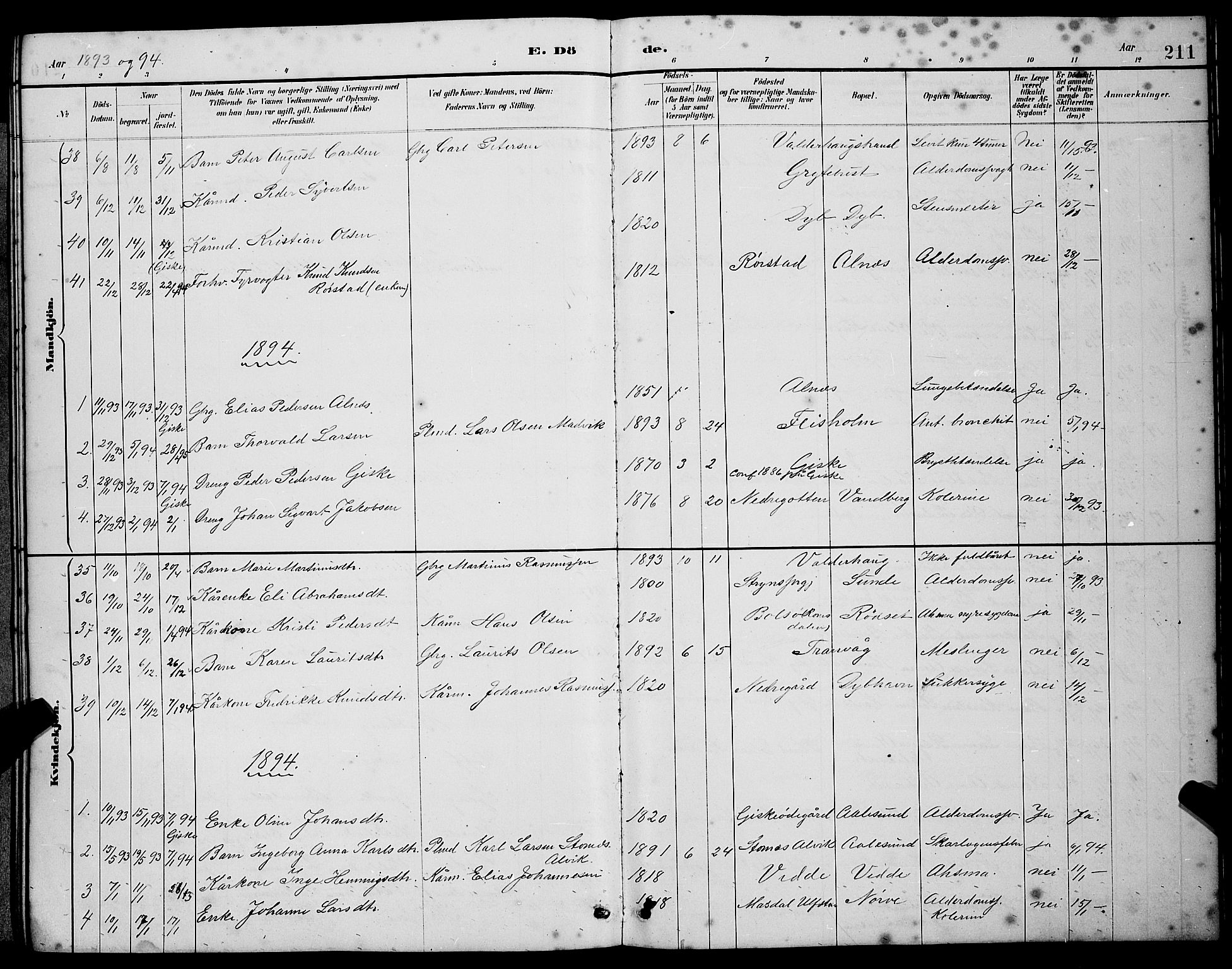 Ministerialprotokoller, klokkerbøker og fødselsregistre - Møre og Romsdal, SAT/A-1454/528/L0430: Parish register (copy) no. 528C11, 1884-1899, p. 211