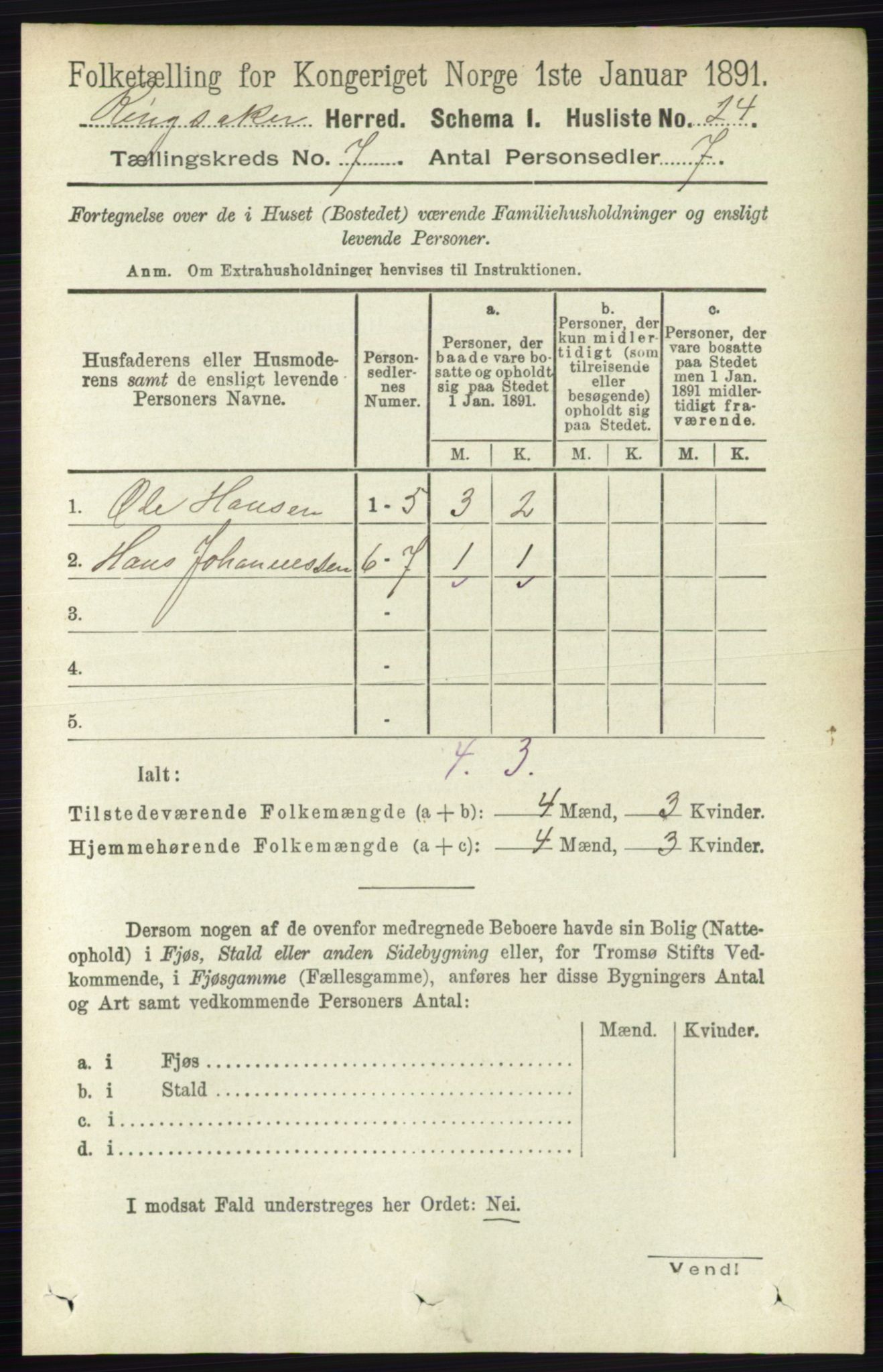 RA, 1891 census for 0412 Ringsaker, 1891, p. 3814