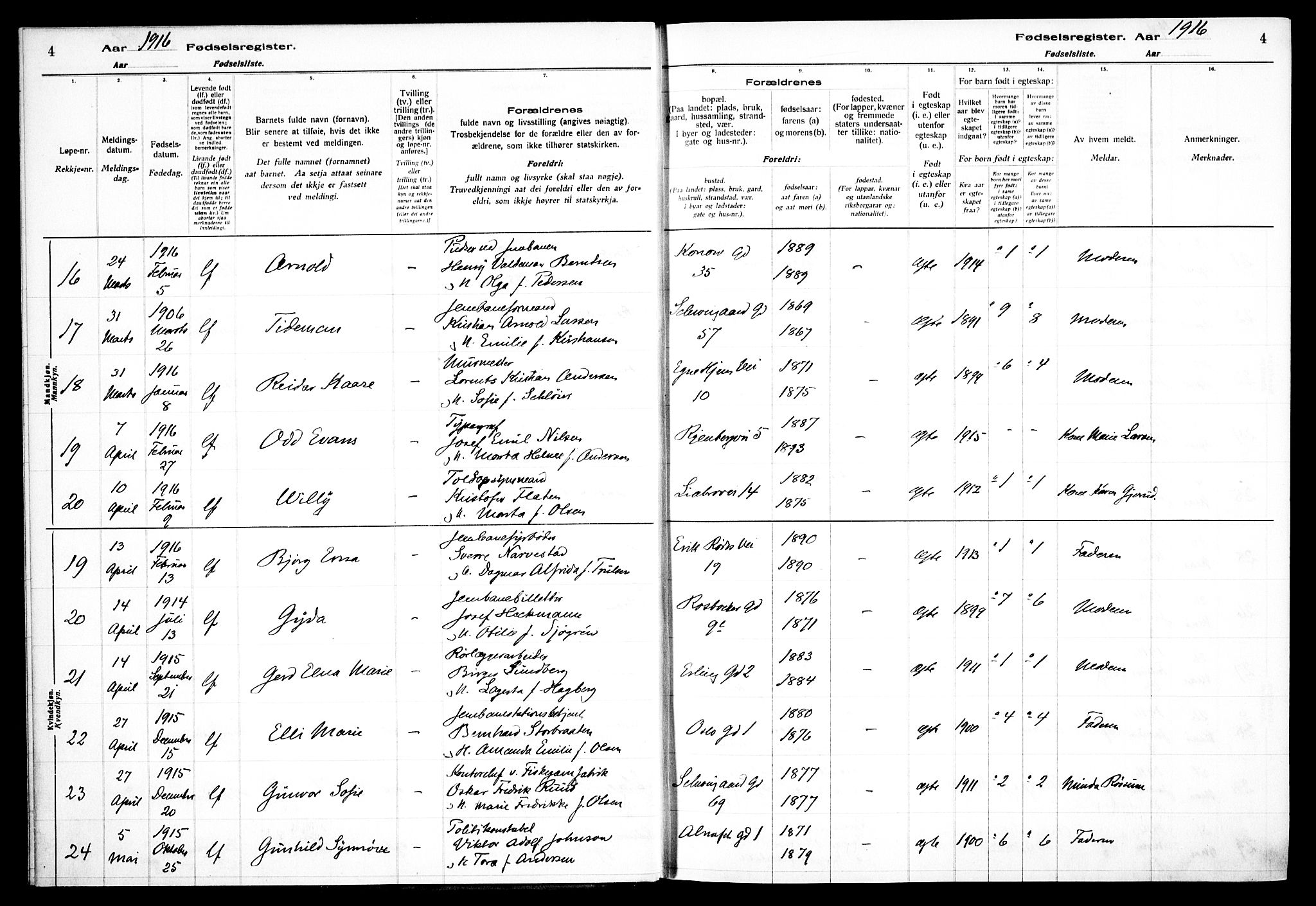 Gamlebyen prestekontor Kirkebøker, AV/SAO-A-10884/J/Ja/L0001: Birth register no. 1, 1916-1936, p. 4