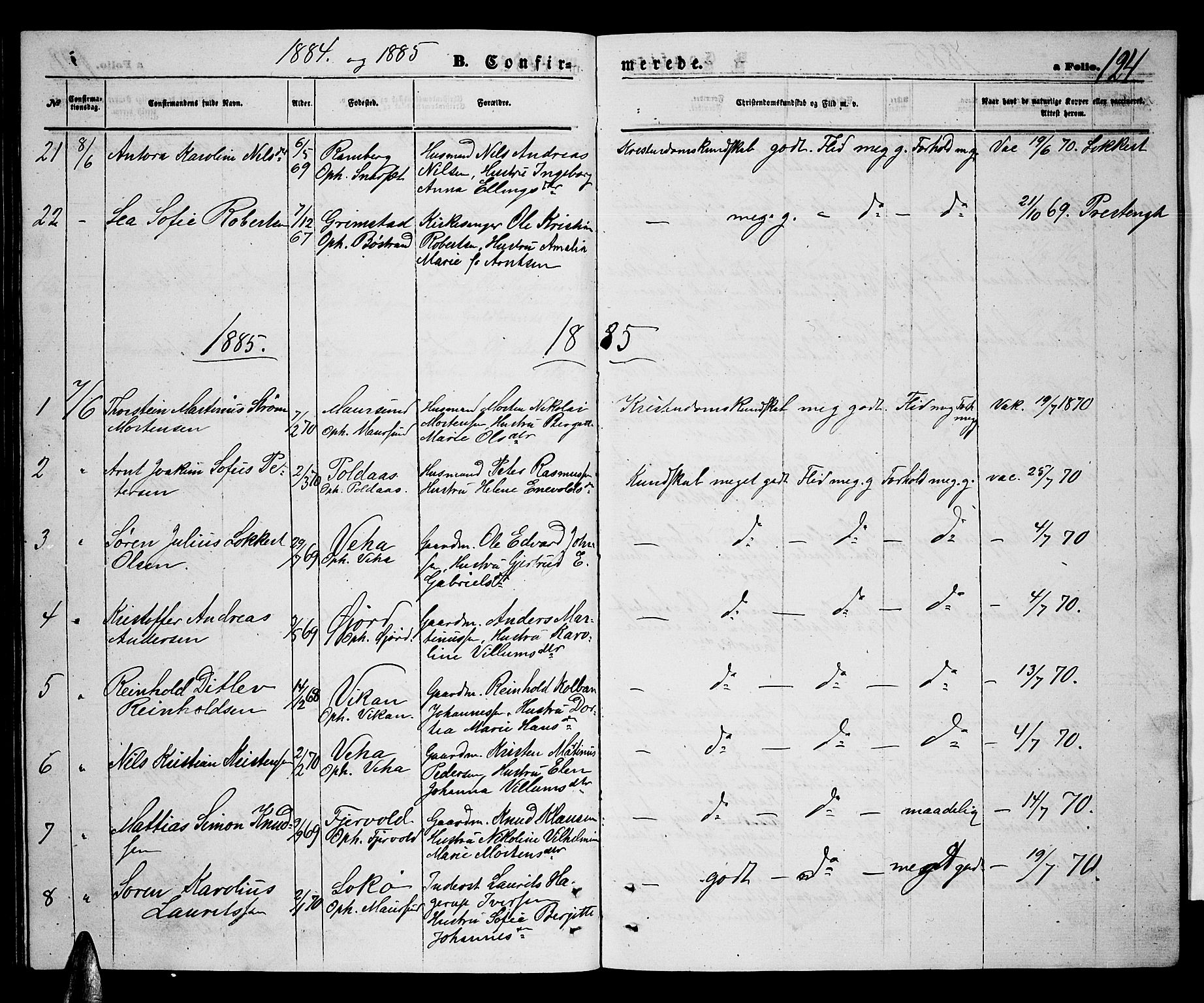 Ministerialprotokoller, klokkerbøker og fødselsregistre - Nordland, AV/SAT-A-1459/891/L1314: Parish register (copy) no. 891C03, 1870-1885, p. 124