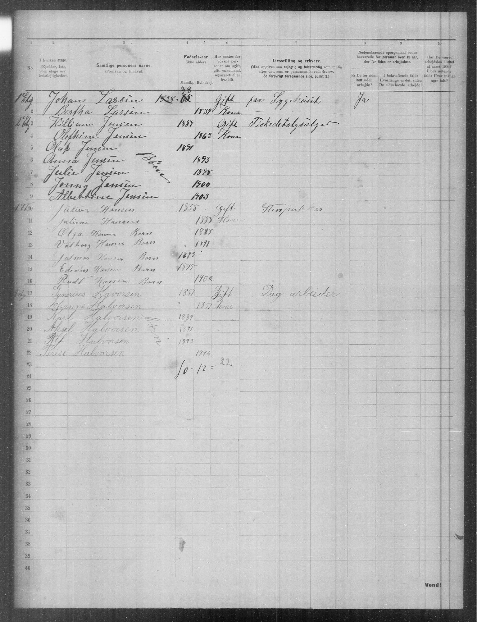 OBA, Municipal Census 1903 for Kristiania, 1903, p. 8586