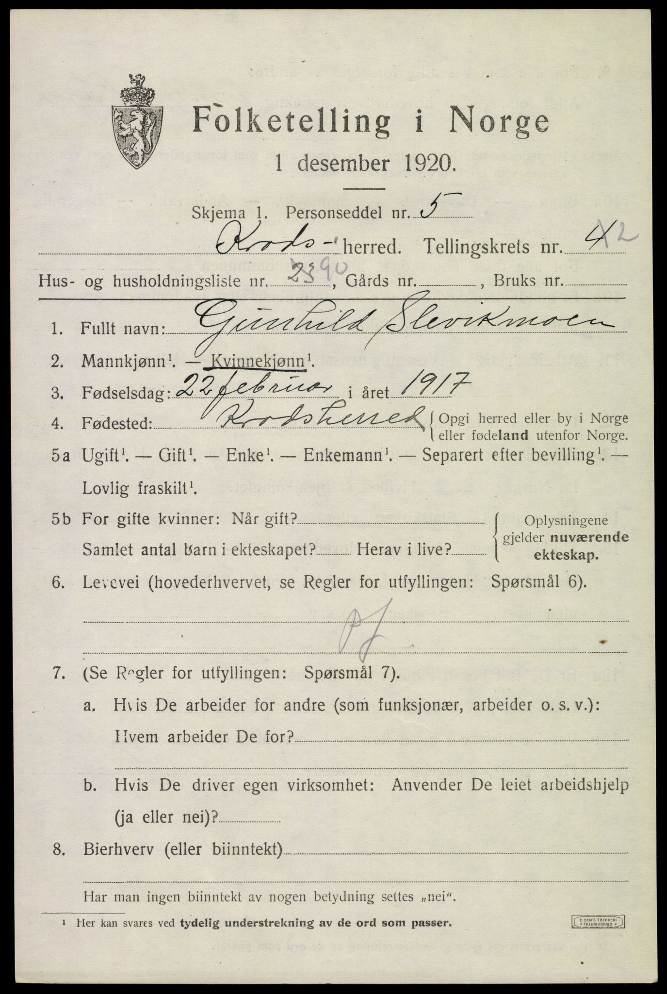 SAKO, 1920 census for Krødsherad, 1920, p. 3837