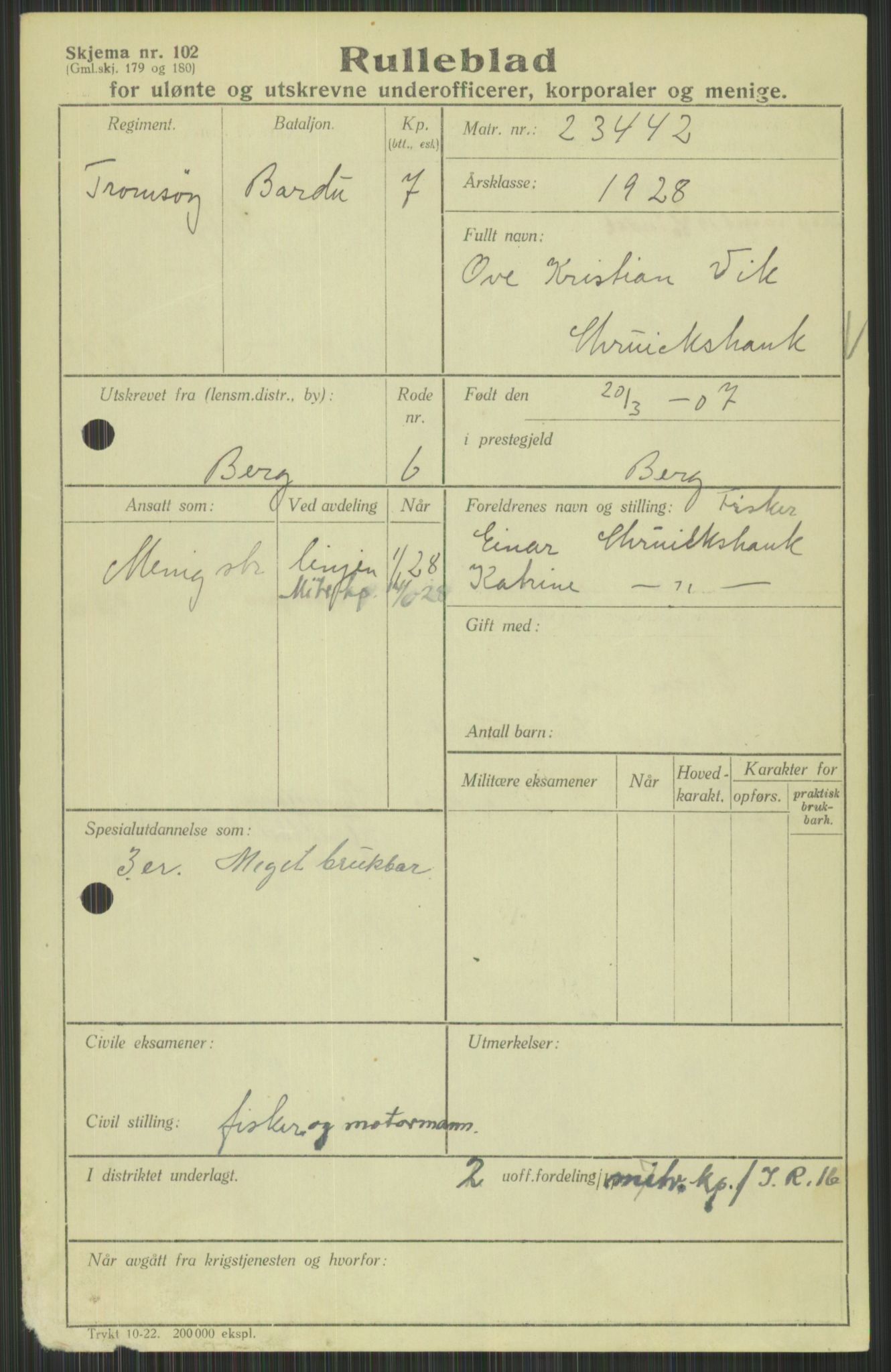 Forsvaret, Troms infanteriregiment nr. 16, AV/RA-RAFA-3146/P/Pa/L0013/0003: Rulleblad / Rulleblad for regimentets menige mannskaper, årsklasse 1928, 1928, p. 75