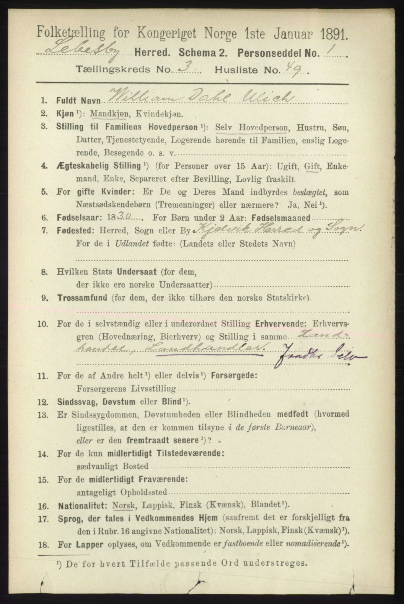 RA, 1891 census for 2022 Lebesby, 1891, p. 1035