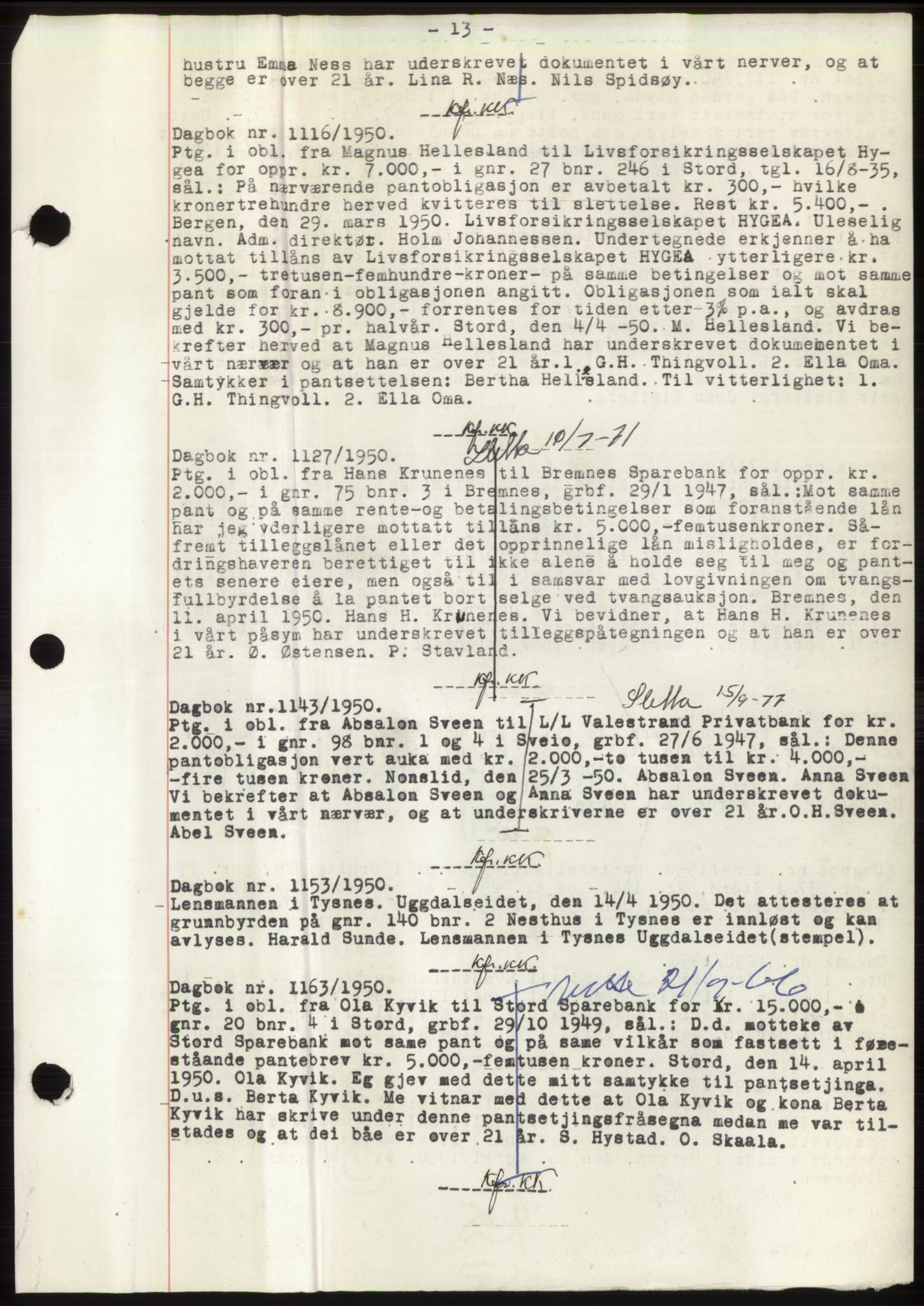 Sunnhordland sorenskrivar, AV/SAB-A-2401: Mortgage book no. B75-79, 1948-1950, Diary no: : 1116/1950